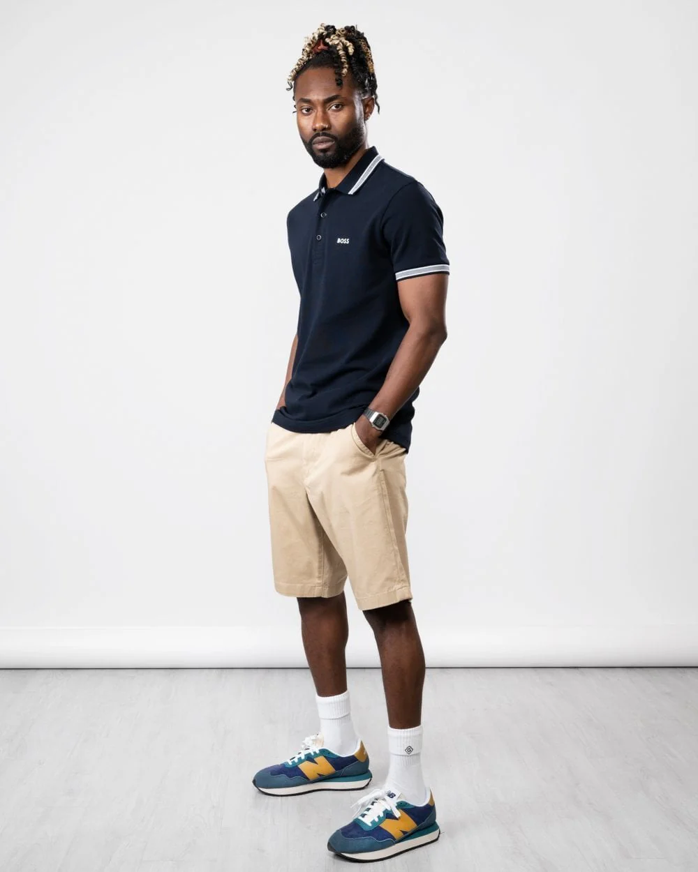 BOSS Green Paddy Mens Cotton-Piqué Polo Shirt with Contrast Logo - Dark Blue 402 - Image 3