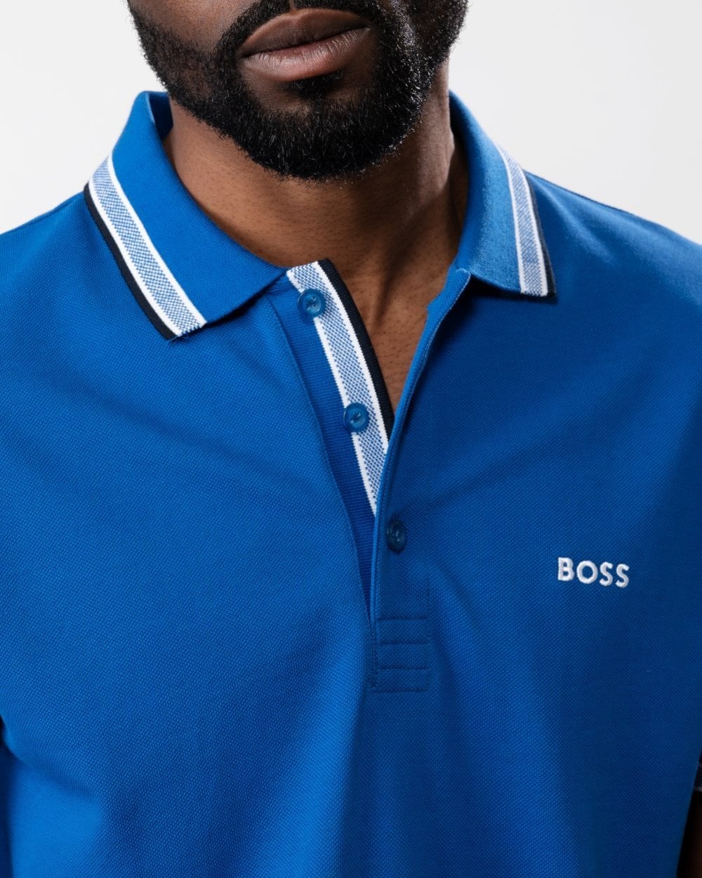 BOSS Green Paddy Mens Cotton-Piqué Polo Shirt with Contrast Logo - Medium Blue 420 - Image 2