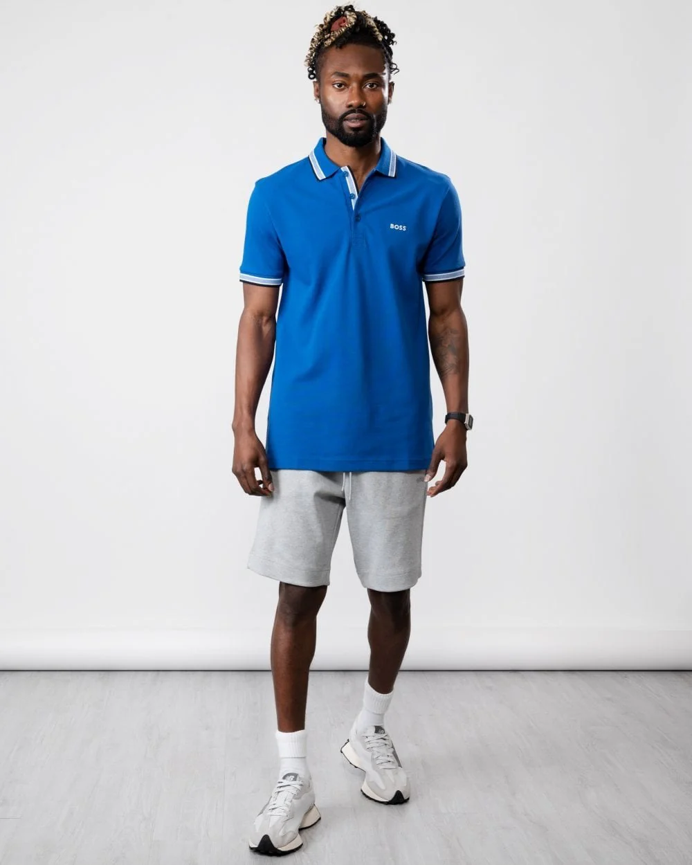 BOSS Green Paddy Mens Cotton-Piqué Polo Shirt with Contrast Logo - Medium Blue 420 - Image 3