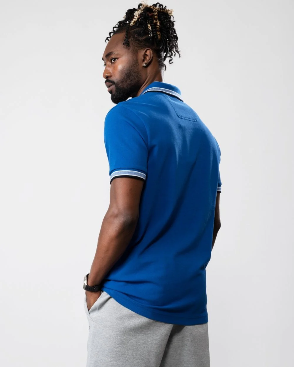 BOSS Green Paddy Mens Cotton-Piqué Polo Shirt with Contrast Logo - Medium Blue 420 - Image 4