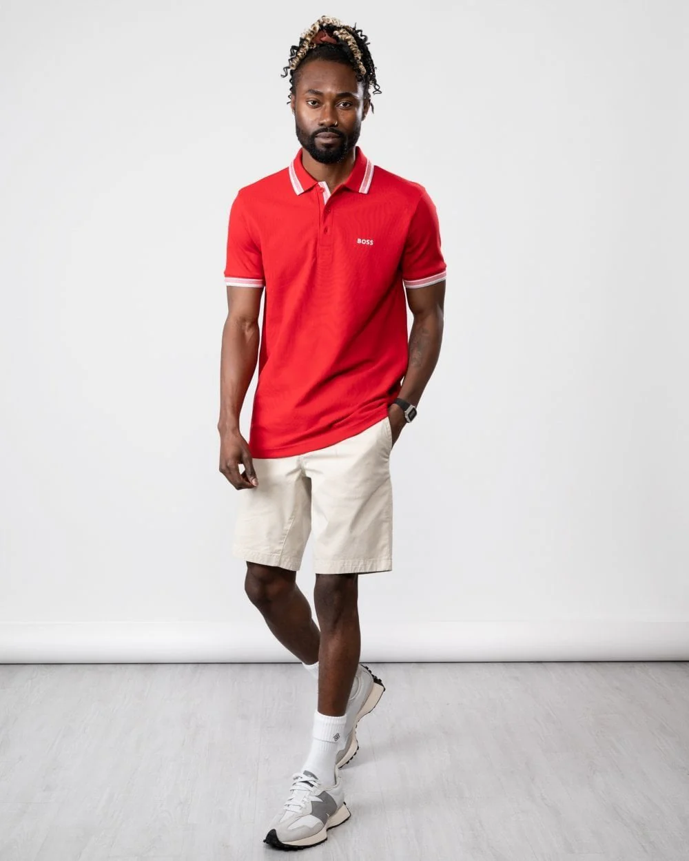 BOSS Green Paddy Mens Cotton-Piqué Polo Shirt with Contrast Logo - Medium Red 610 - Image 3