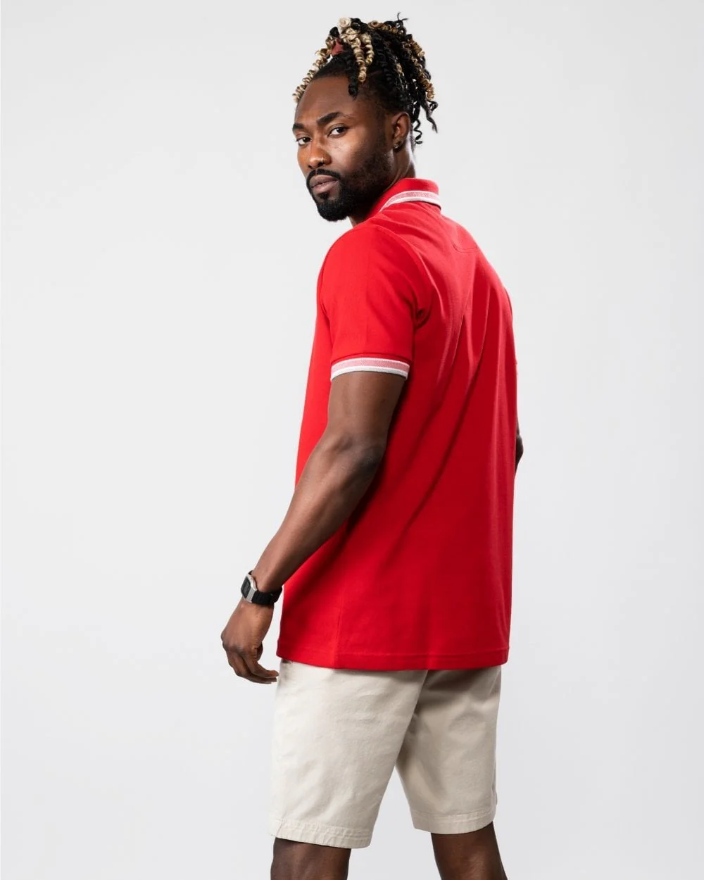 BOSS Green Paddy Mens Cotton-Piqué Polo Shirt with Contrast Logo - Medium Red 610 - Image 4