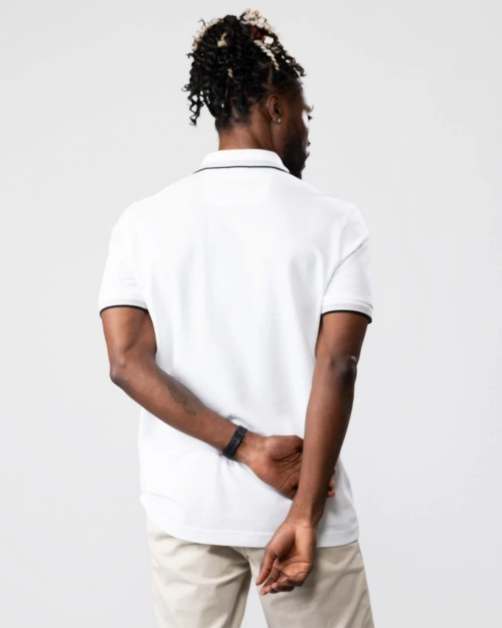 BOSS Green Paddy Mens Cotton-Piqué Polo Shirt with Contrast Logo - White 100 - Image 4
