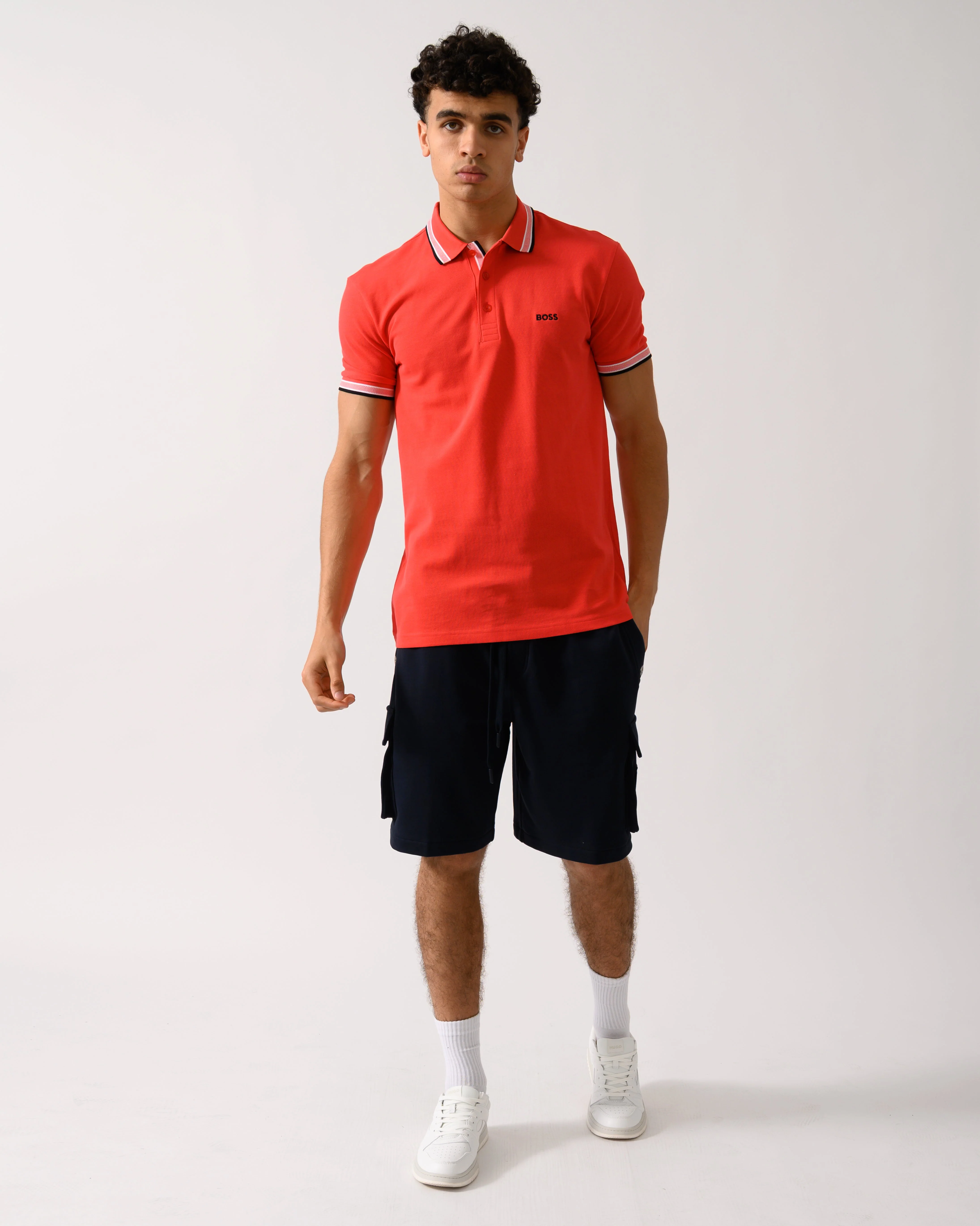 BOSS Green Paddy Mens Cotton-Piqué Polo Shirt with Contrast Logo - Open Red 641 - Image 2