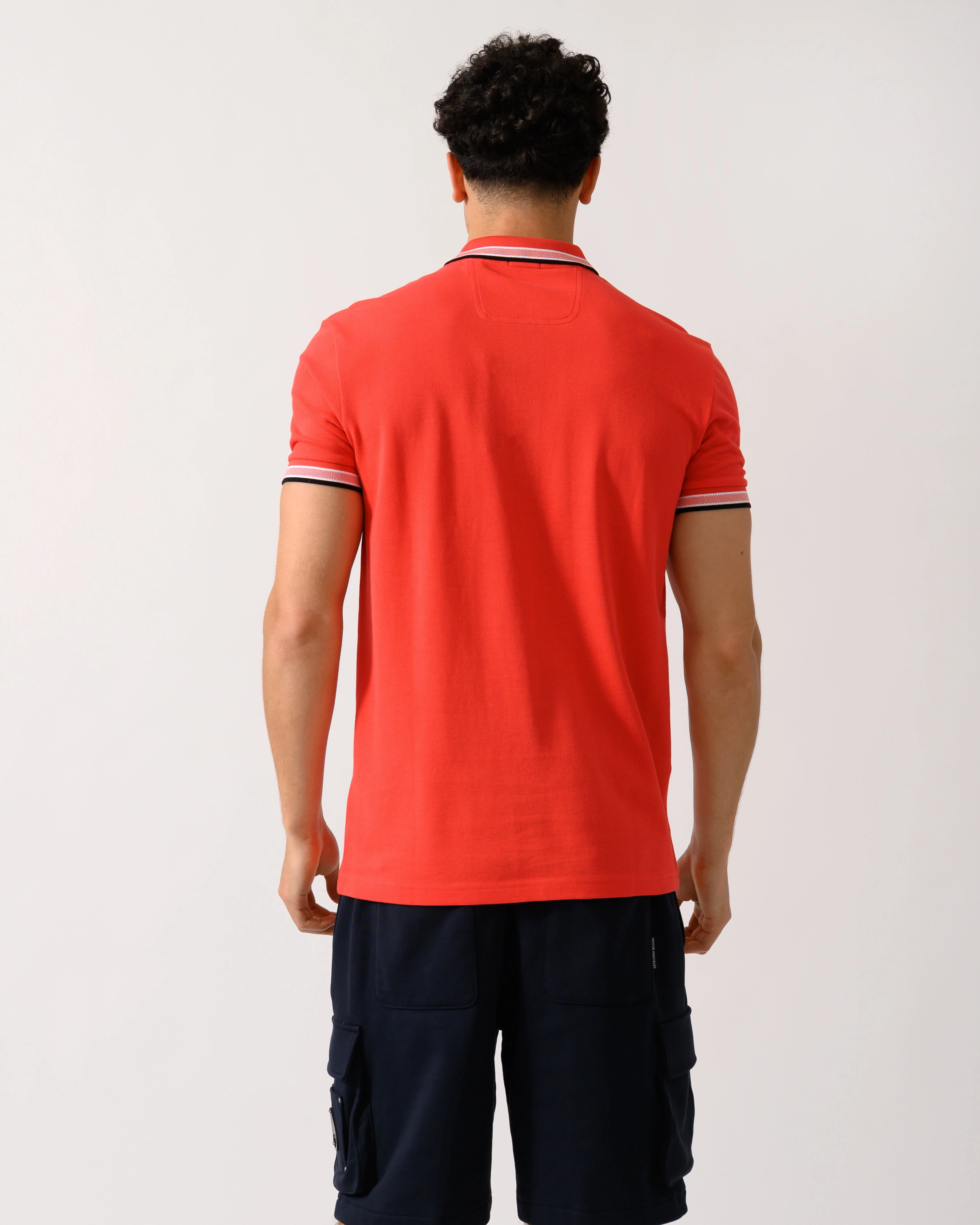 BOSS Green Paddy Mens Cotton-Piqué Polo Shirt with Contrast Logo - Open Red 641 - Image 4
