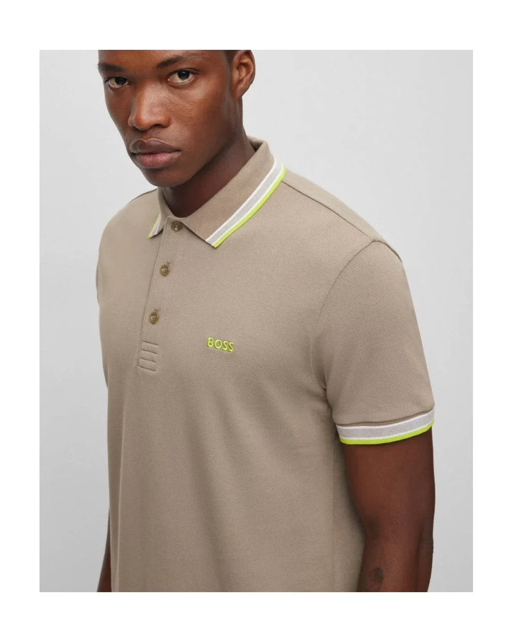 BOSS Green Paddy Mens Collar Stripe Polo A/W 23 - Image 3