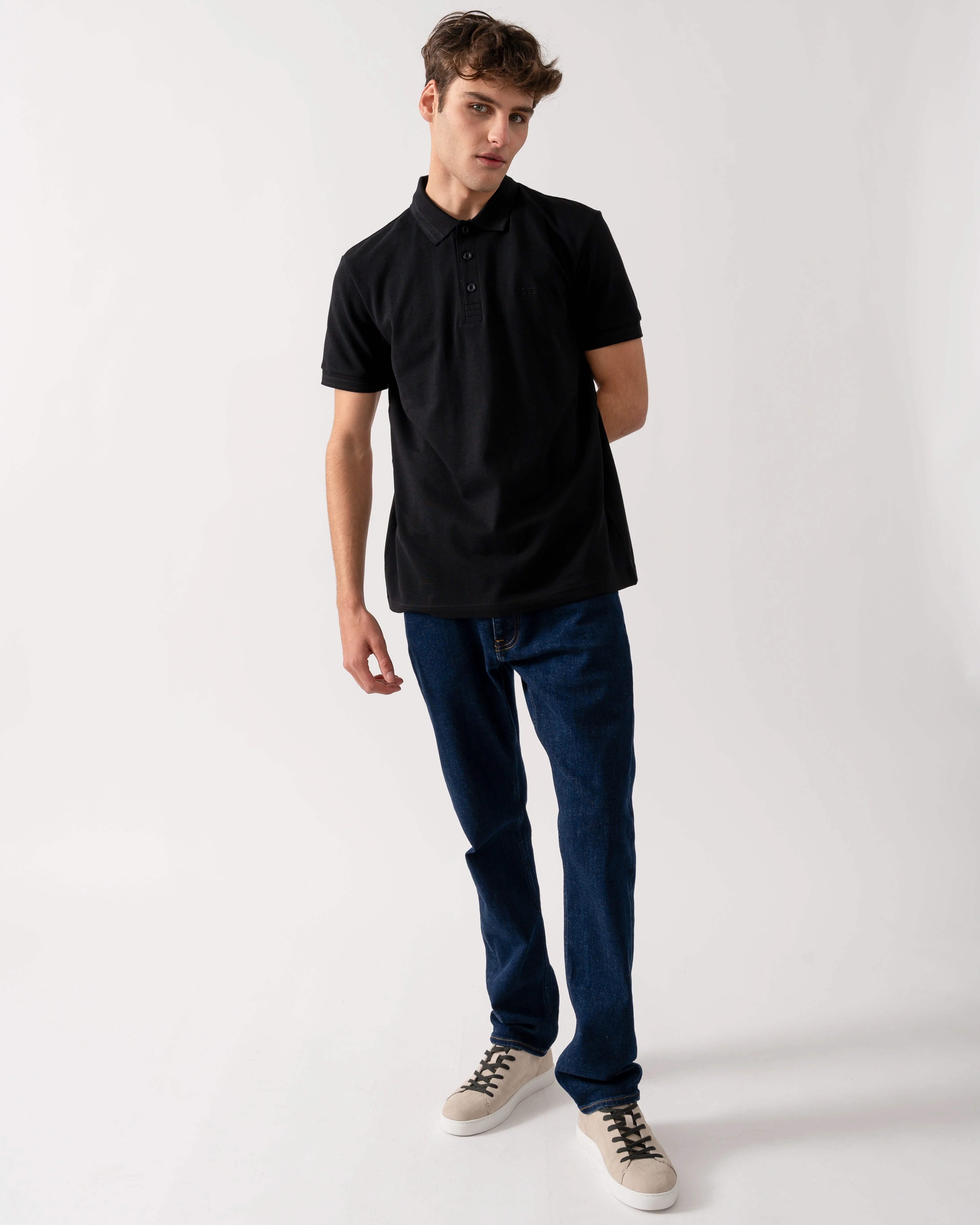 BOSS Green Paddy Mens Cotton-Piqué Polo Shirt with Contrast Logo - Black 009 - Image 2