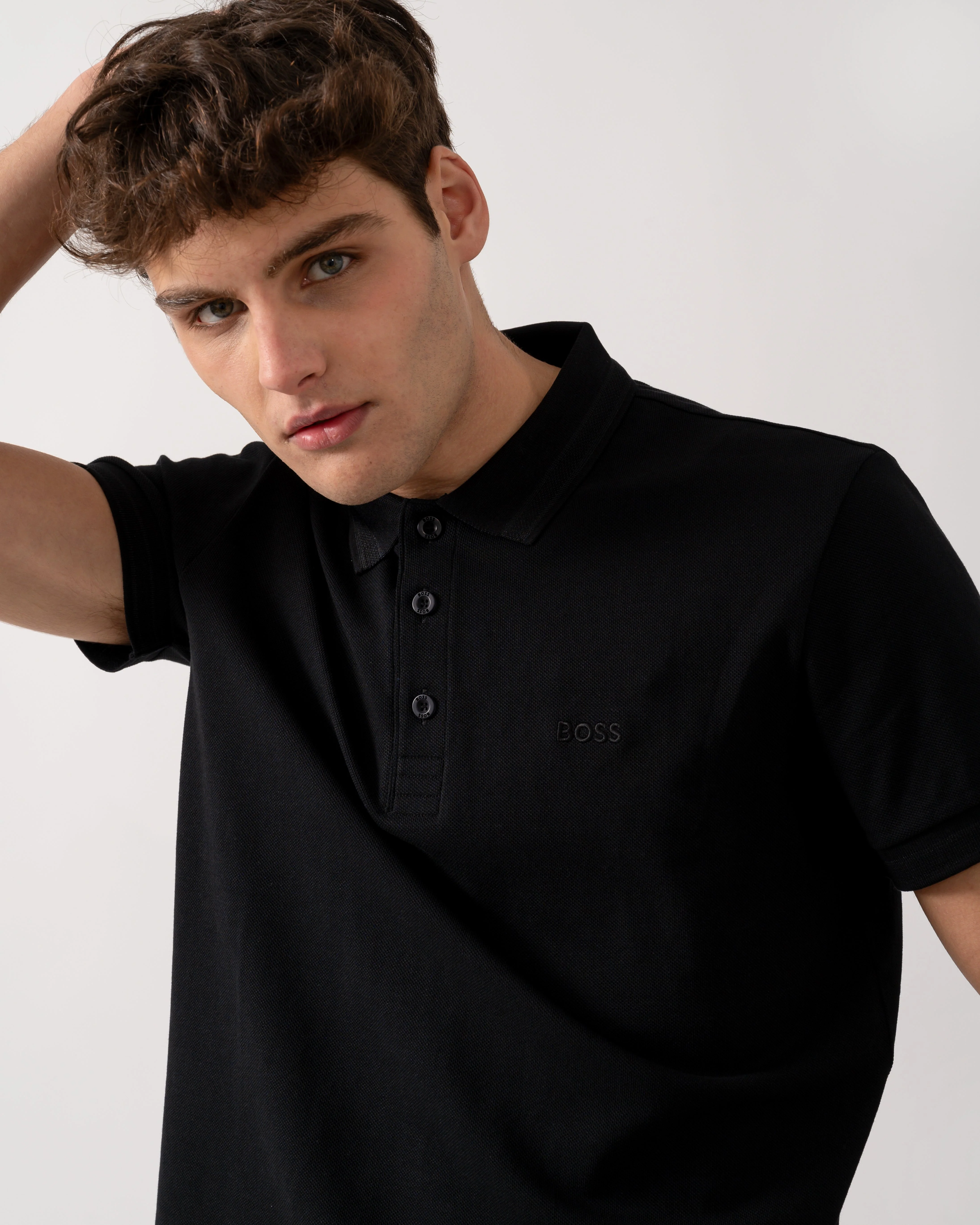 BOSS Green Paddy Mens Cotton-Piqué Polo Shirt with Contrast Logo - Black 009 - Image 3
