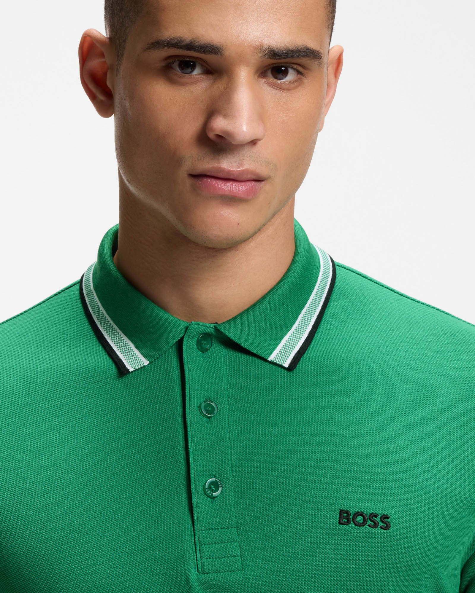 BOSS Green Paddy Mens Cotton-Piqué Polo Shirt with Contrast Logo - Bright Green 320 - Image 4