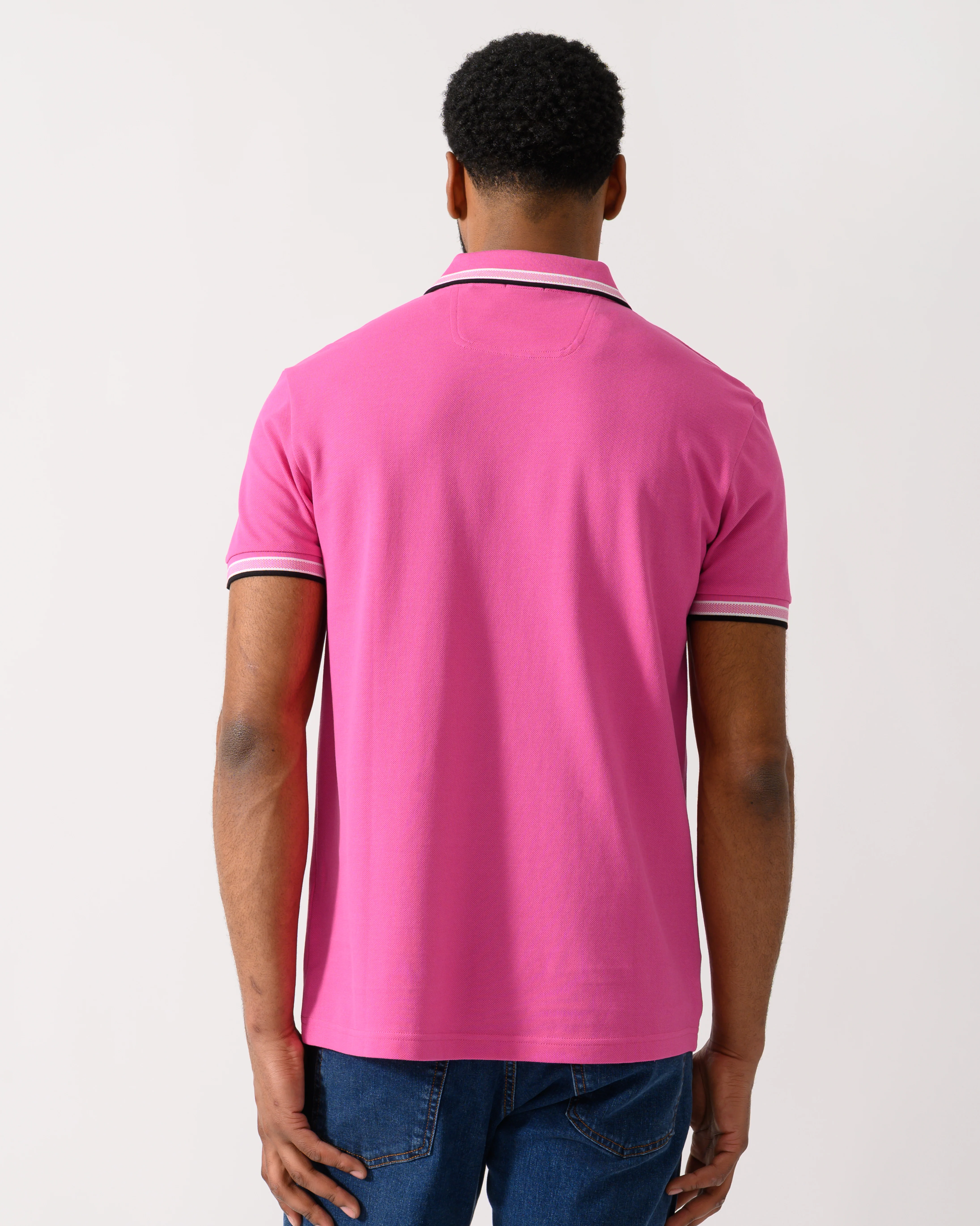 BOSS Green Paddy Mens Cotton-Piqué Polo Shirt with Contrast Logo - Bright Pink 671 - Image 4