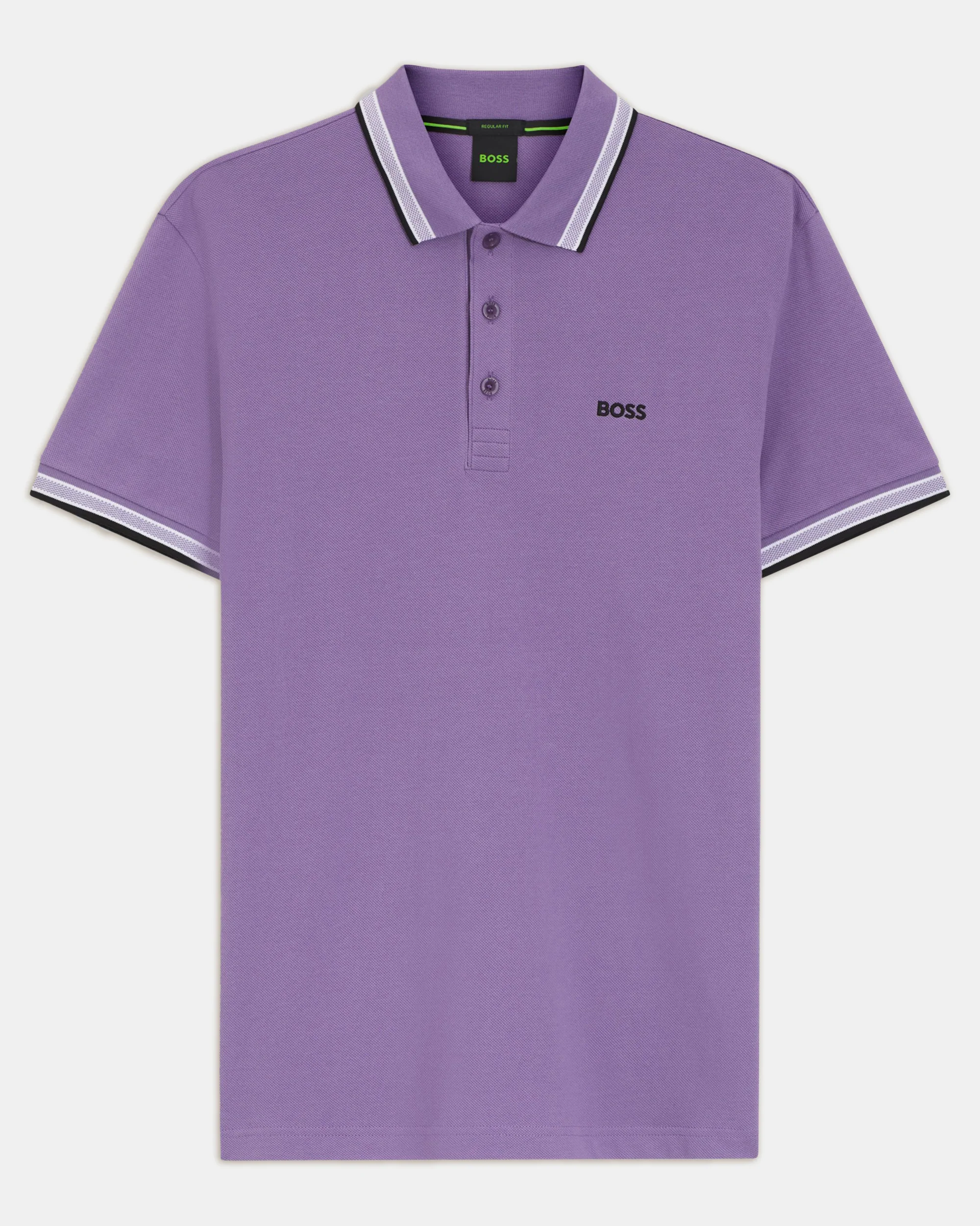 BOSS Green Paddy Mens Cotton-Piqué Polo Shirt with Contrast Logo - Bright Purple 521 - Image 5