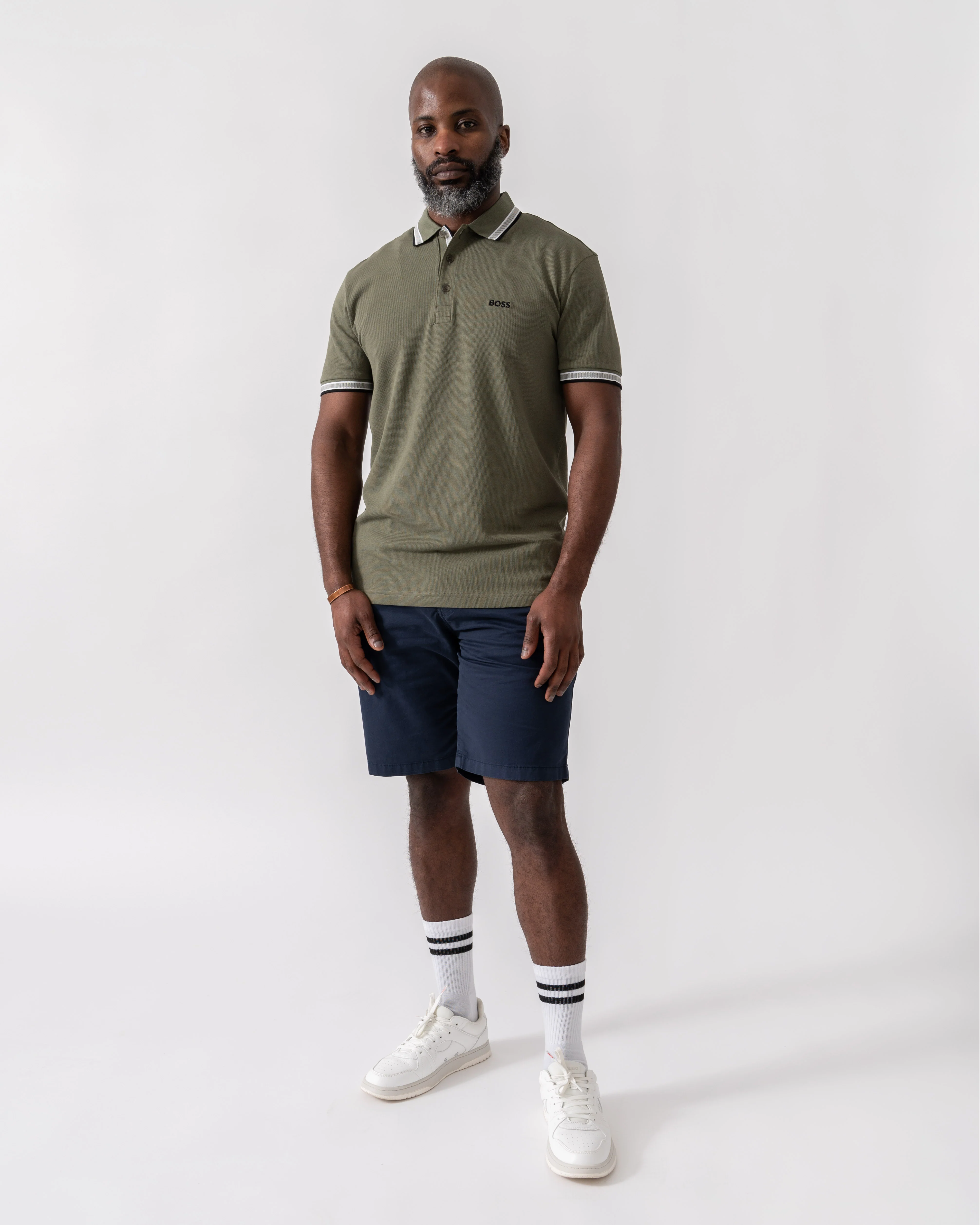 BOSS Green Paddy Mens Cotton-Piqué Polo Shirt with Contrast Logo - Dark Beige 258 - Image 3
