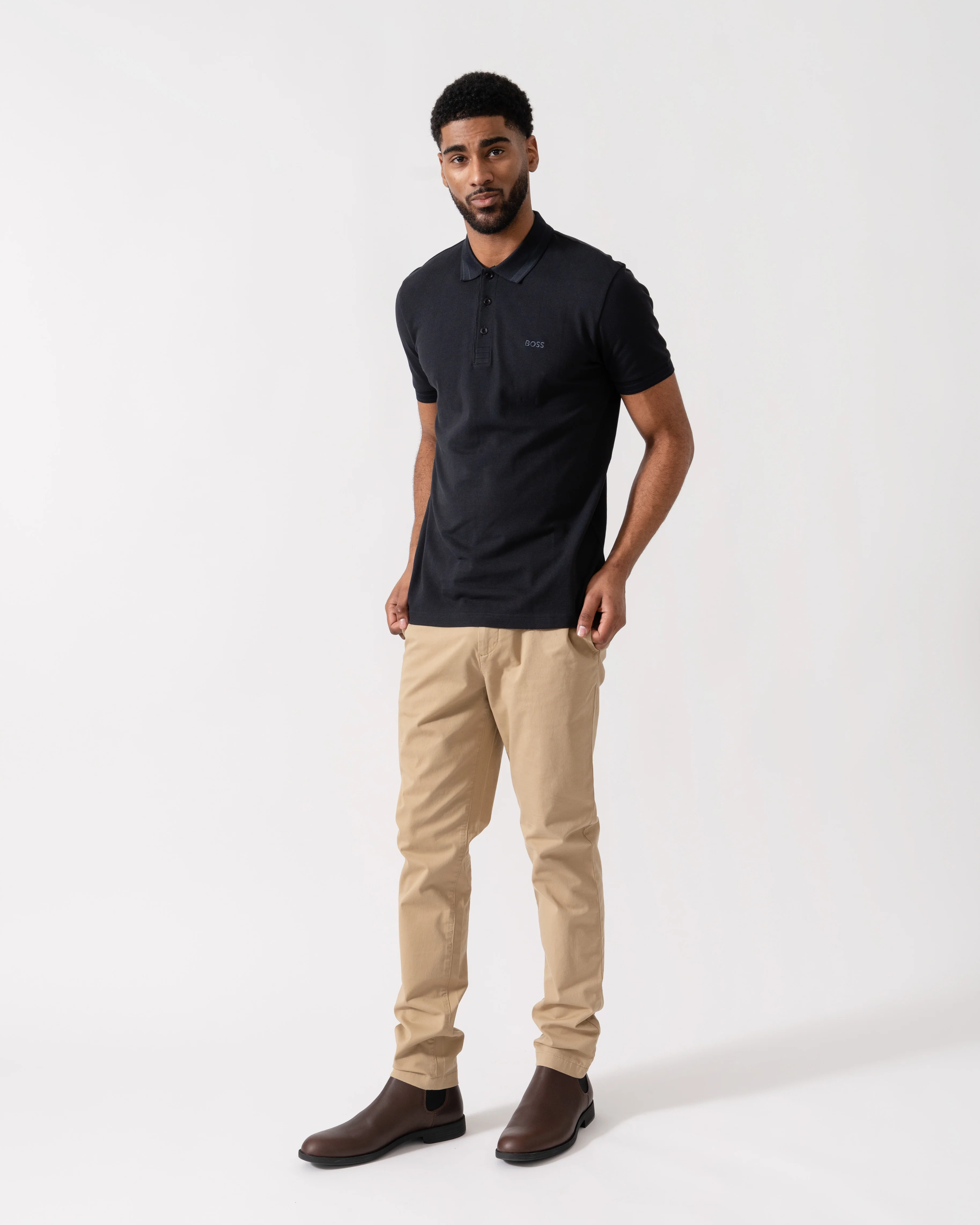 BOSS Green Mens Paddy Cotton-Piqué Polo Shirt with Contrast Logo - Dark Blue 408 - Image 2