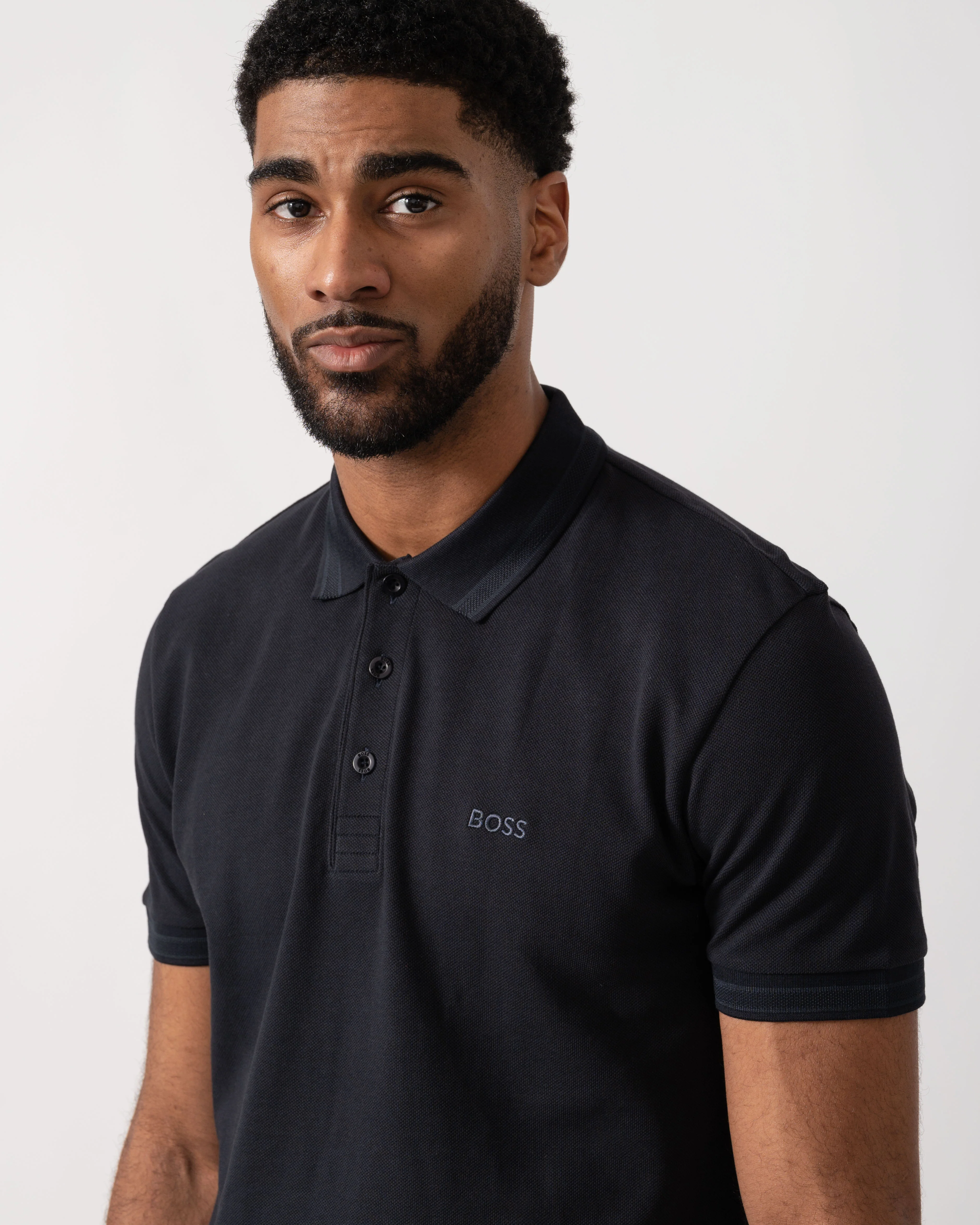 BOSS Green Mens Paddy Cotton-Piqué Polo Shirt with Contrast Logo - Dark Blue 408 - Image 3