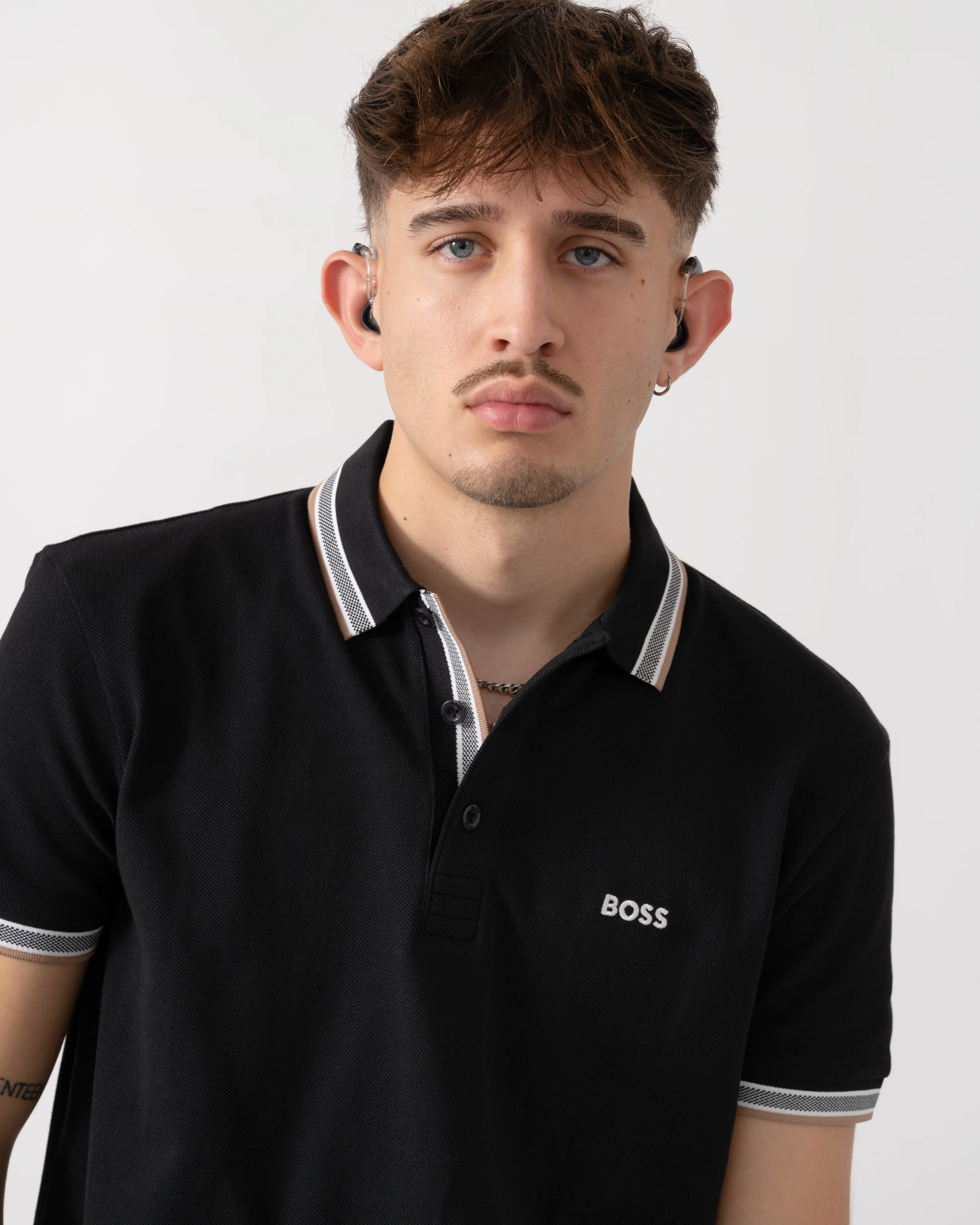 BOSS Green Paddy Mens Cotton-Piqué Polo Shirt with Contrast Logo - Grey 020 - Image 4
