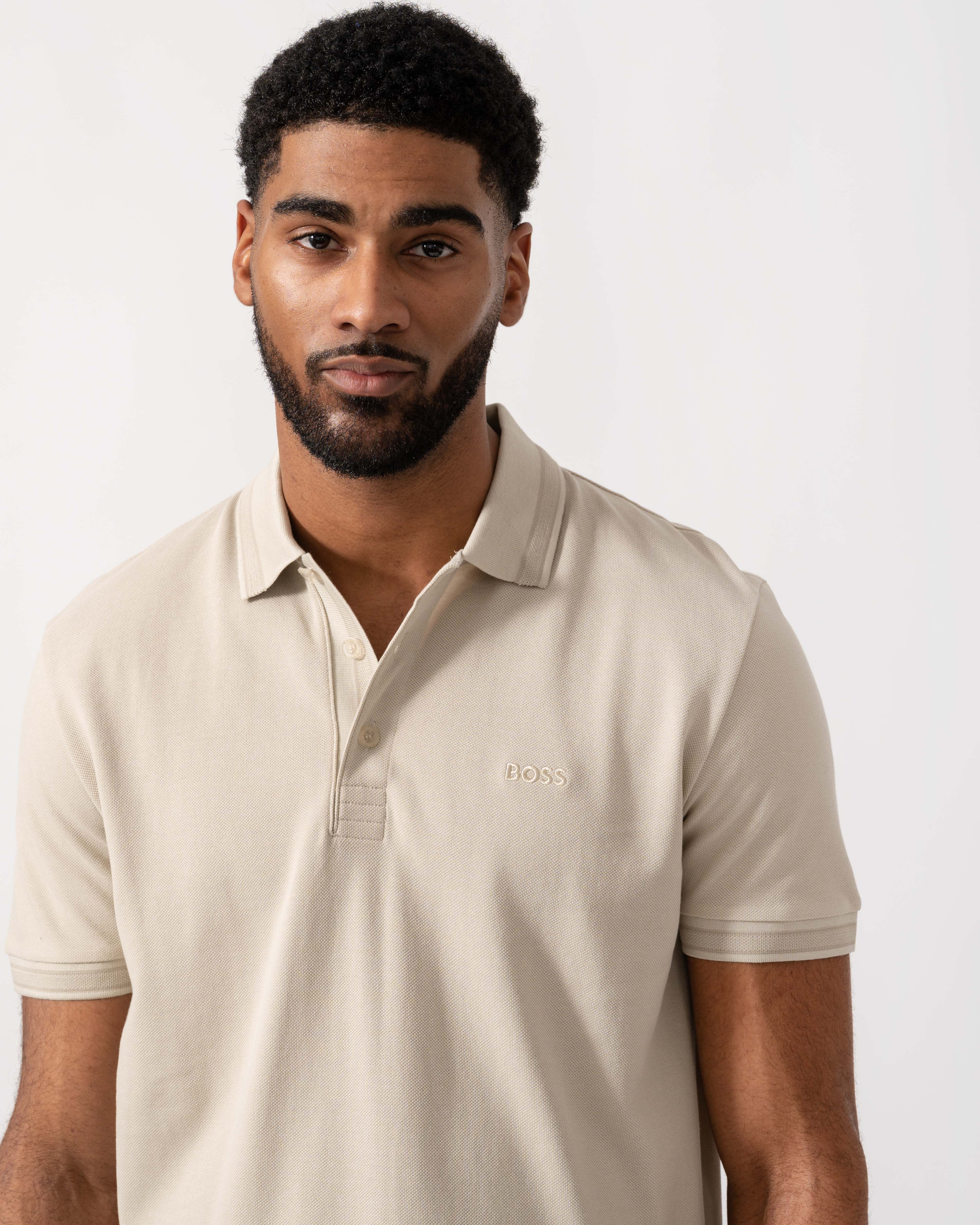BOSS Green Mens Paddy Cotton-Piqué Polo Shirt with Contrast Logo - Light Beige 275 - Image 2