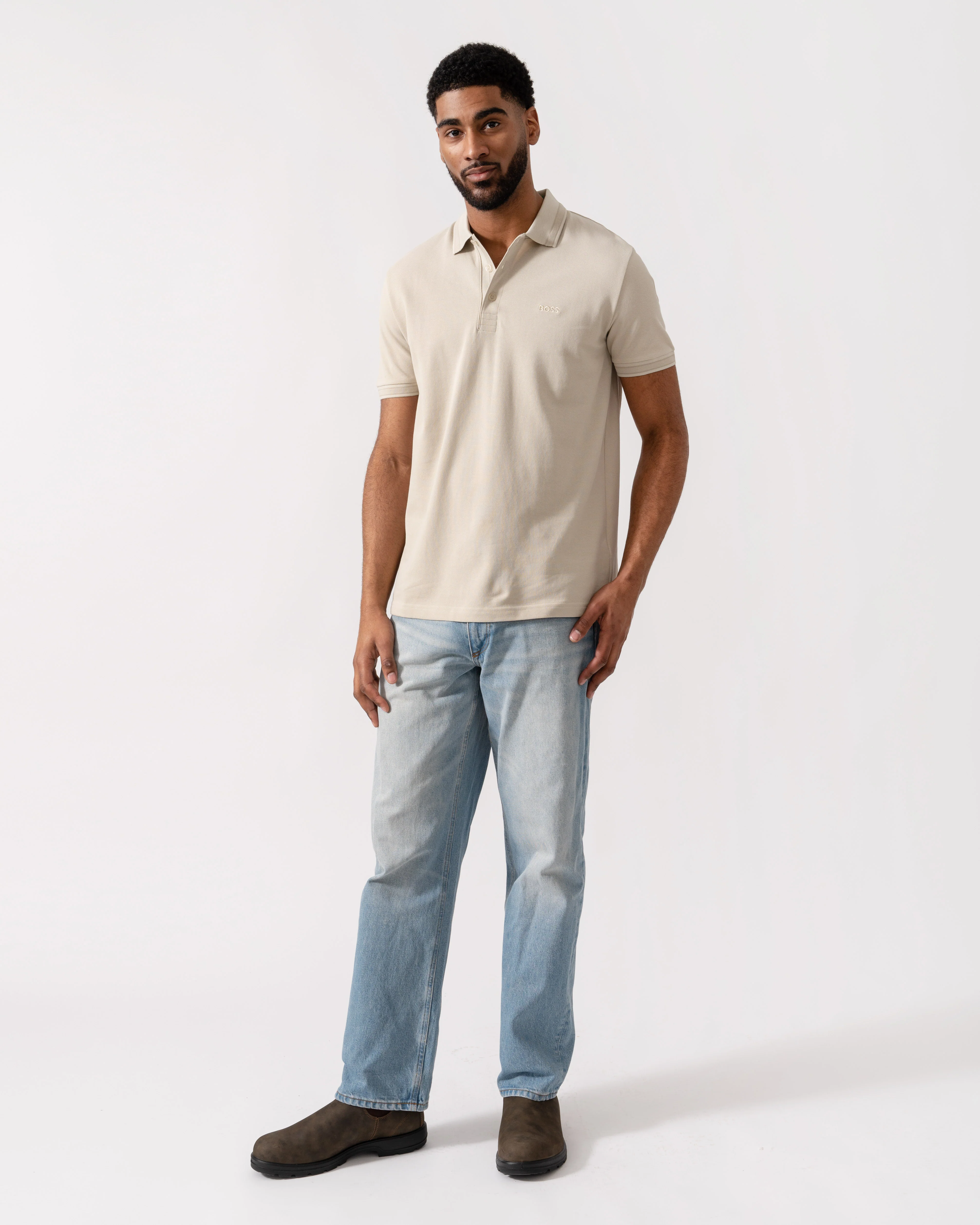 BOSS Green Mens Paddy Cotton-Piqué Polo Shirt with Contrast Logo - Light Beige 275 - Image 3