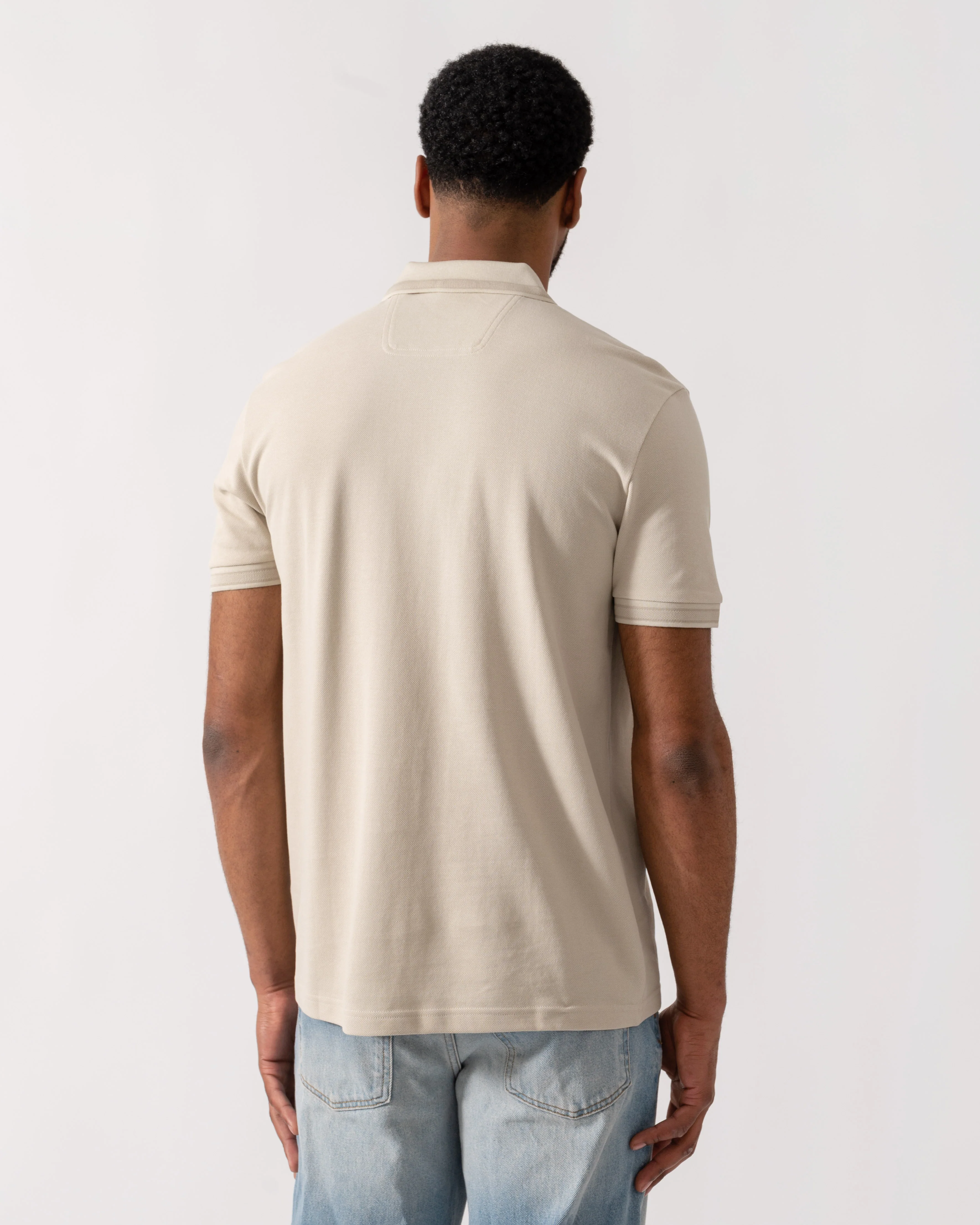 BOSS Green Mens Paddy Cotton-Piqué Polo Shirt with Contrast Logo - Light Beige 275 - Image 4