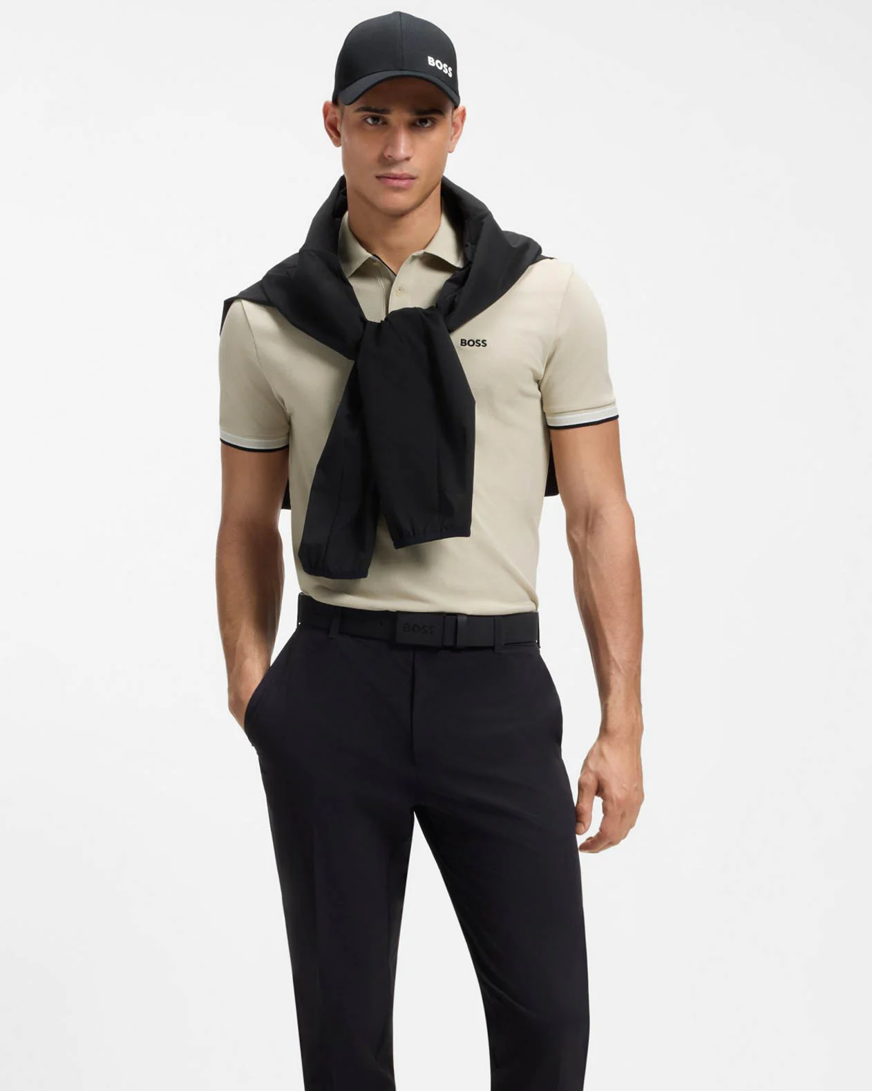 BOSS Green Paddy Mens Cotton-Piqué Polo Shirt with Contrast Logo - Light Beige 276 - Image 2