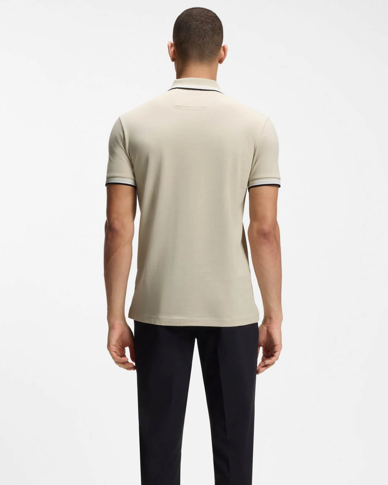 BOSS Green Paddy Mens Cotton-Piqué Polo Shirt with Contrast Logo - Light Beige 276 - Image 4
