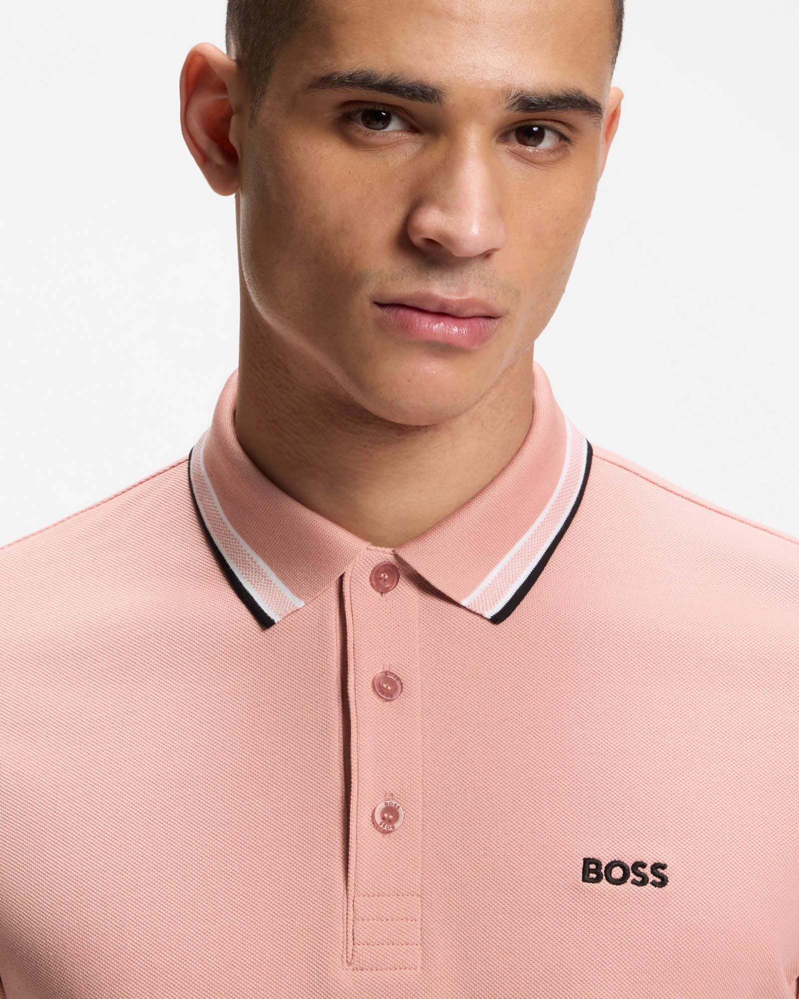 BOSS Green Paddy Mens Cotton-Piqué Polo Shirt with Contrast Logo - Light/Pastel Pink 686 - Image 2