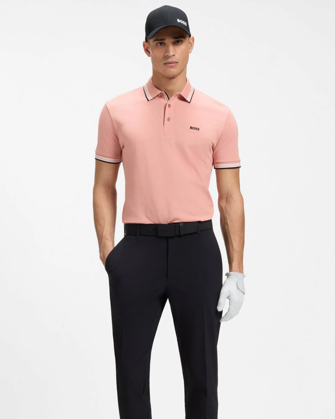BOSS Green Paddy Mens Cotton-Piqué Polo Shirt with Contrast Logo - Light/Pastel Pink 686 - Image 3