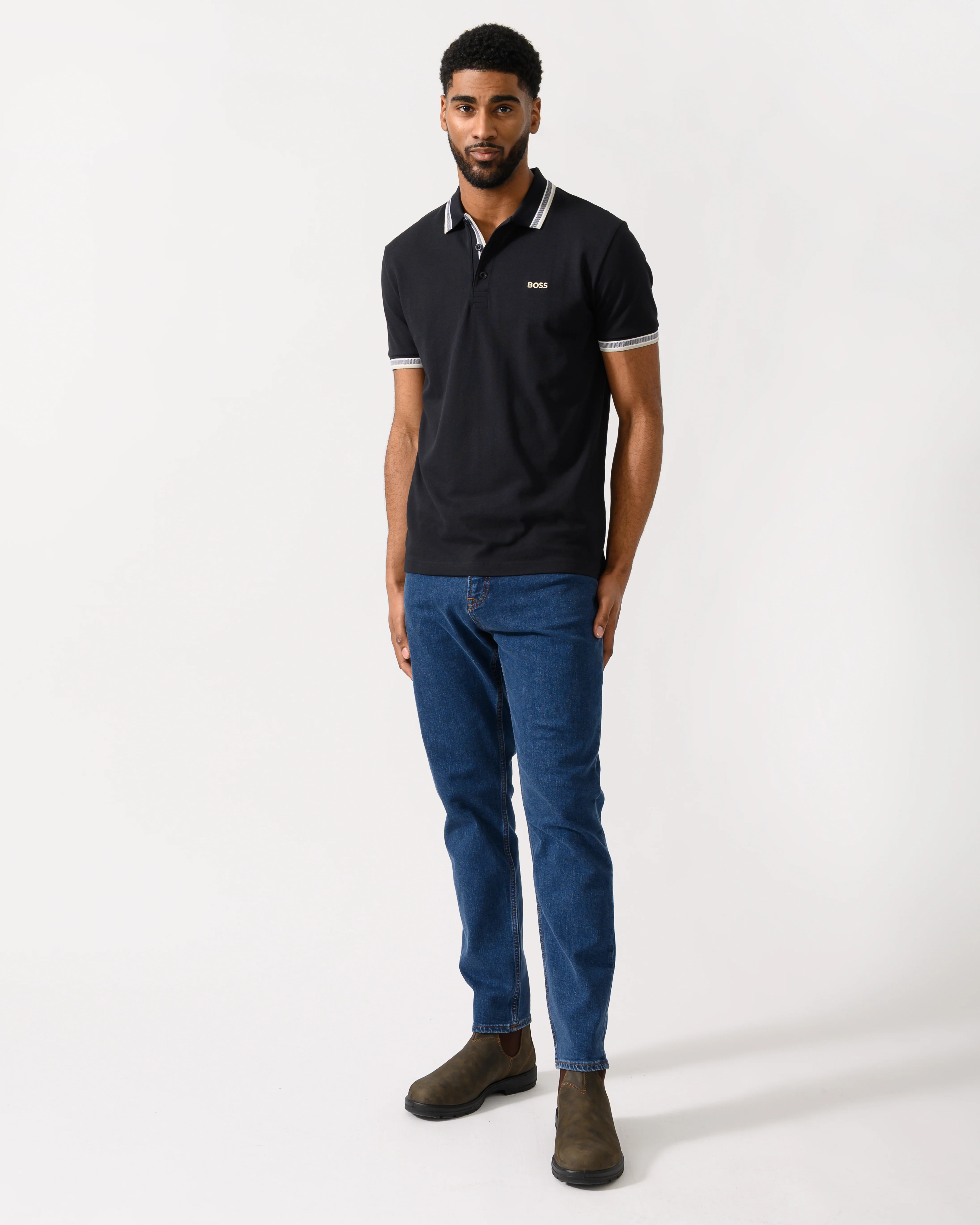 BOSS Green Paddy Mens Cotton-Piqué Polo Shirt with Contrast Logo - Medium Blue 426 - Image 3