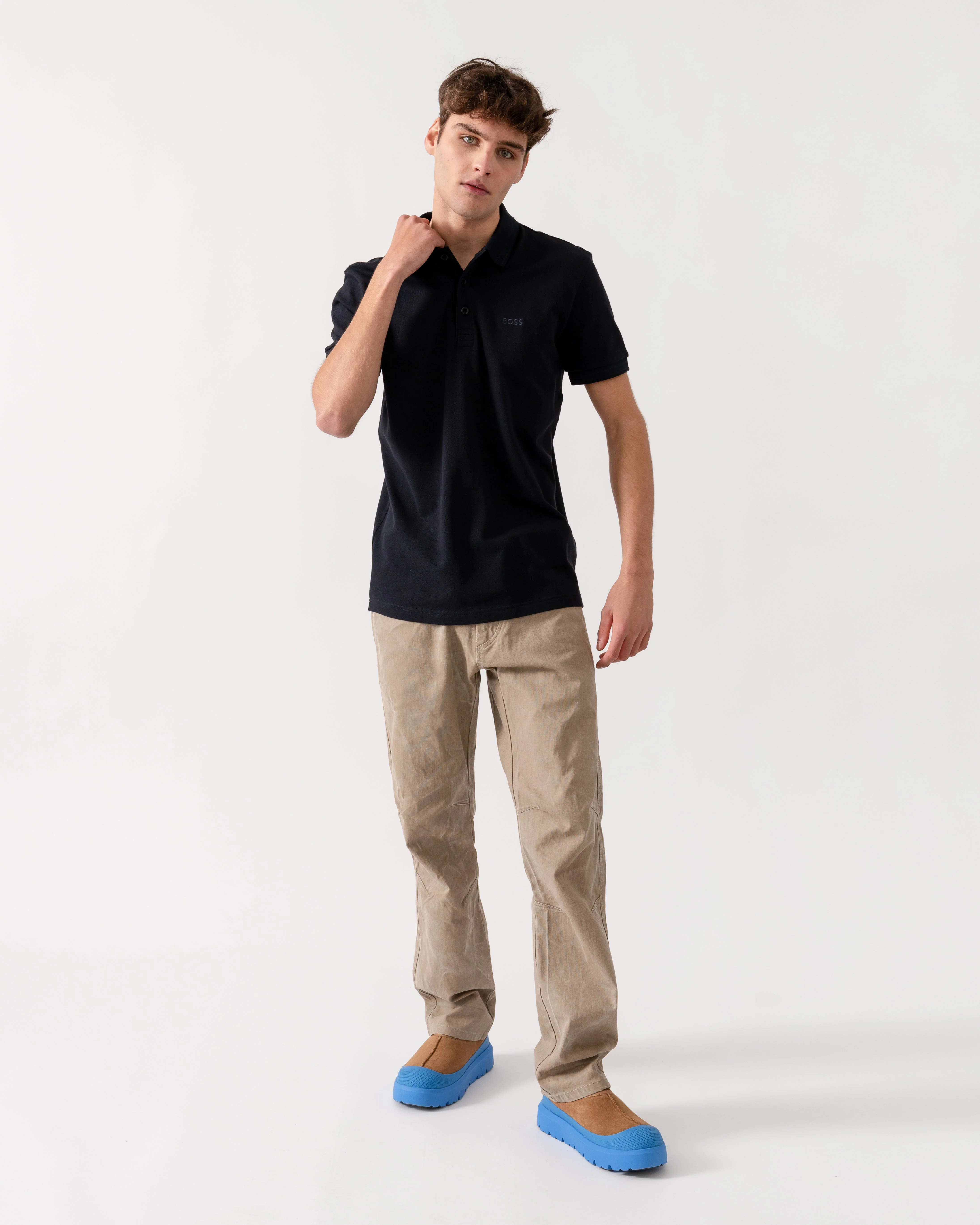BOSS Green Paddy Mens Cotton-Piqué Polo Shirt with Contrast Logo - Navy 411 - Image 2