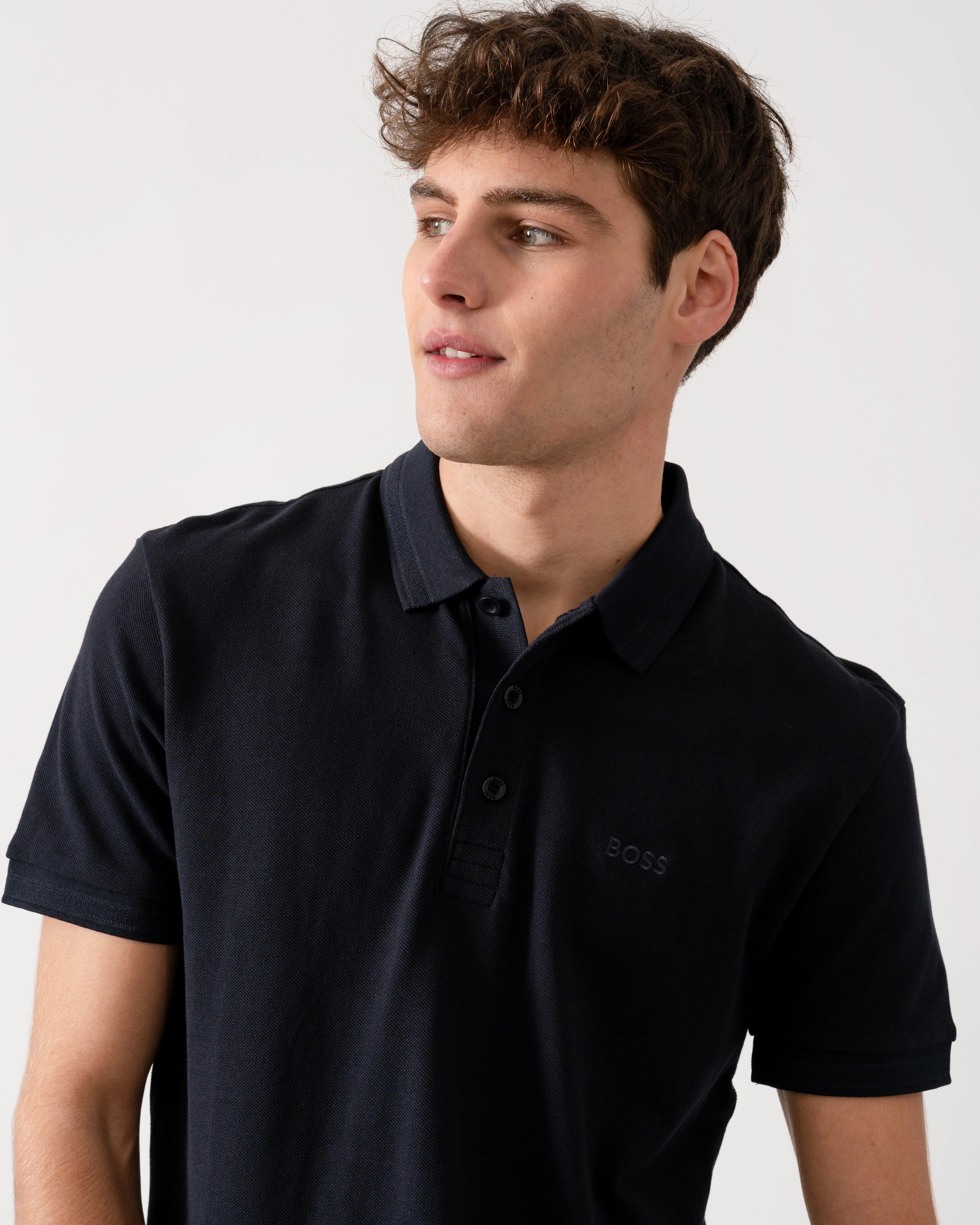 BOSS Green Paddy Mens Cotton-Piqué Polo Shirt with Contrast Logo - Navy 411 - Image 3