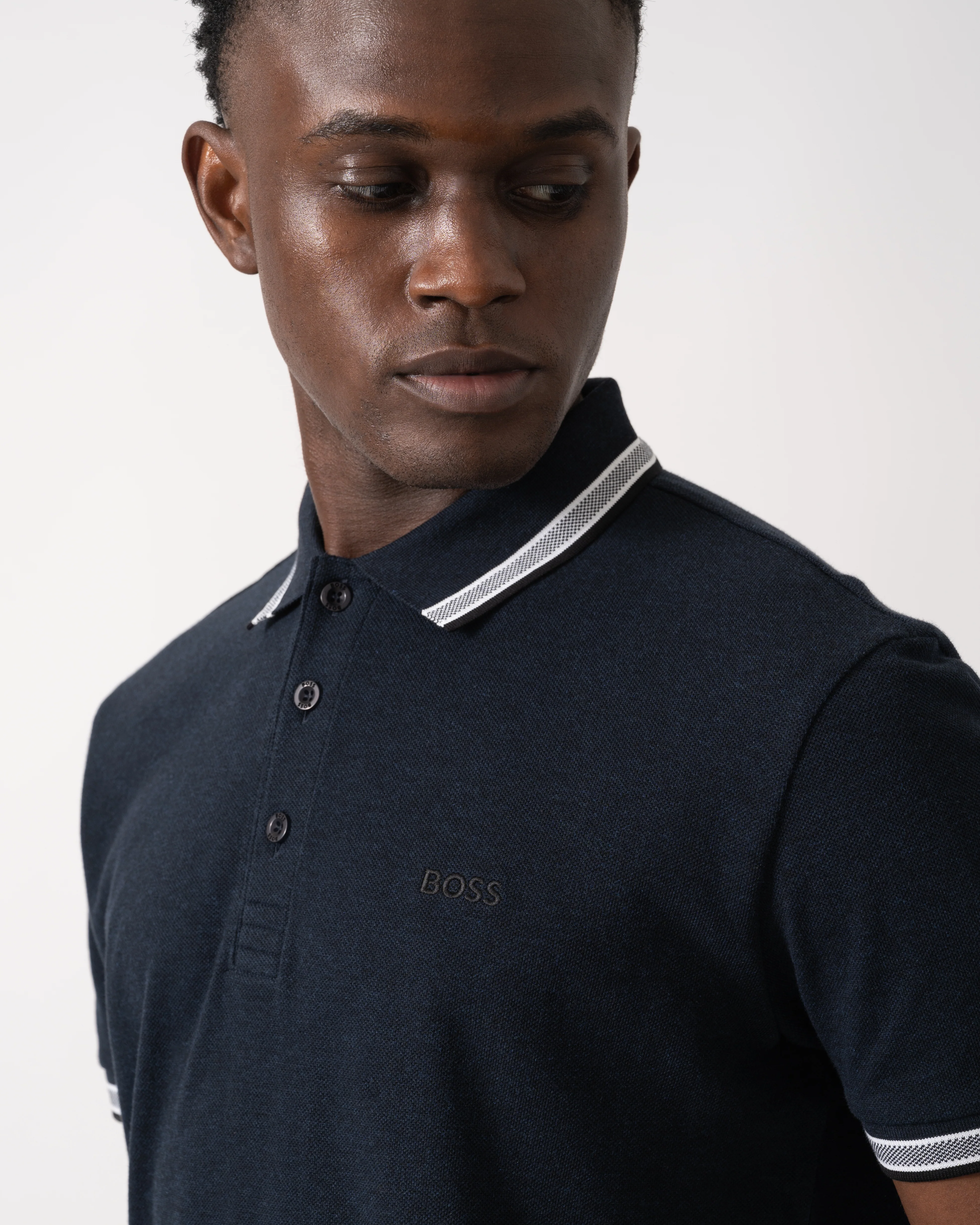 BOSS Green Paddy Mens Cotton-Piqué Polo Shirt with Contrast Logo - Navy 418 - Image 2