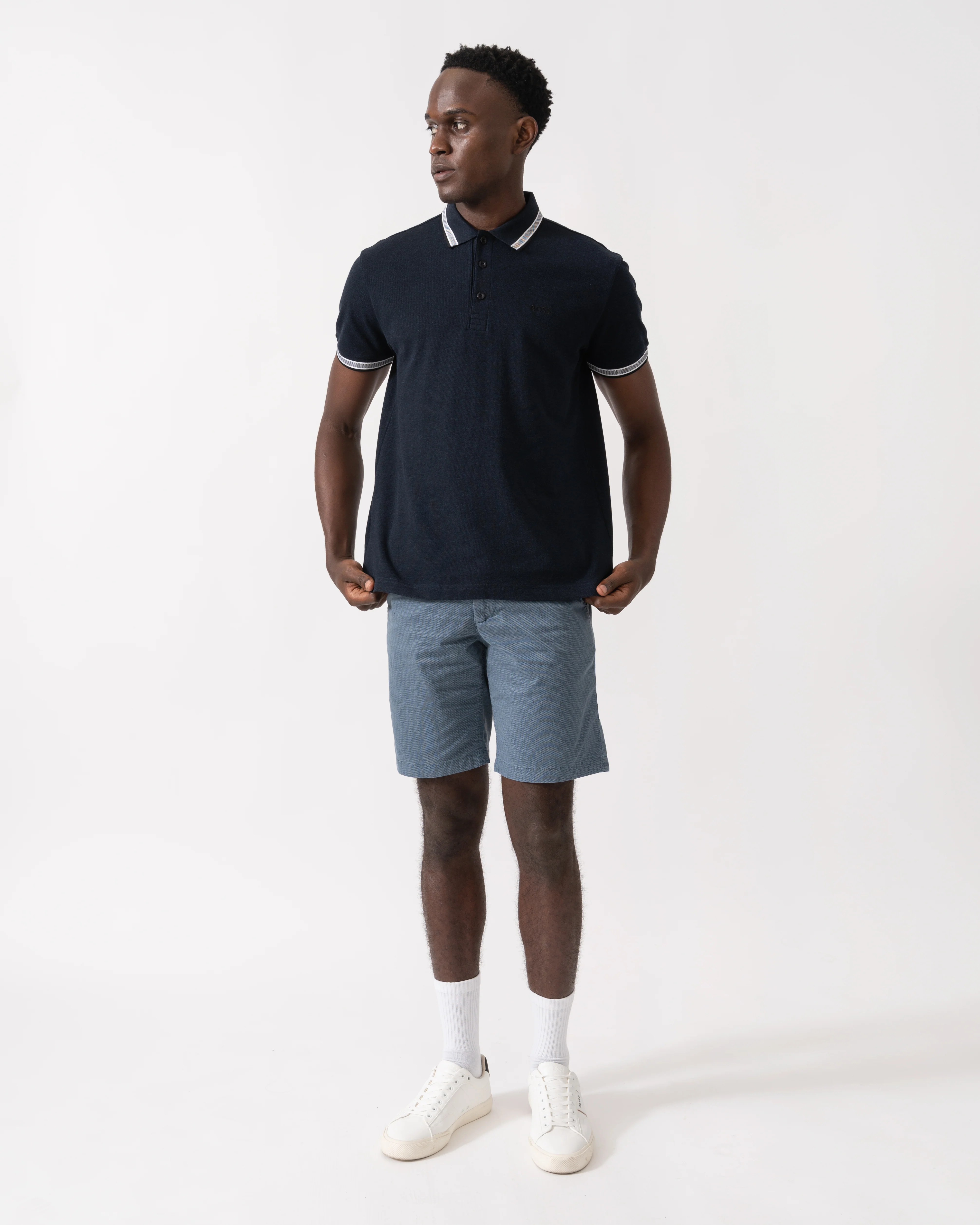 BOSS Green Paddy Mens Cotton-Piqué Polo Shirt with Contrast Logo - Navy 418 - Image 3