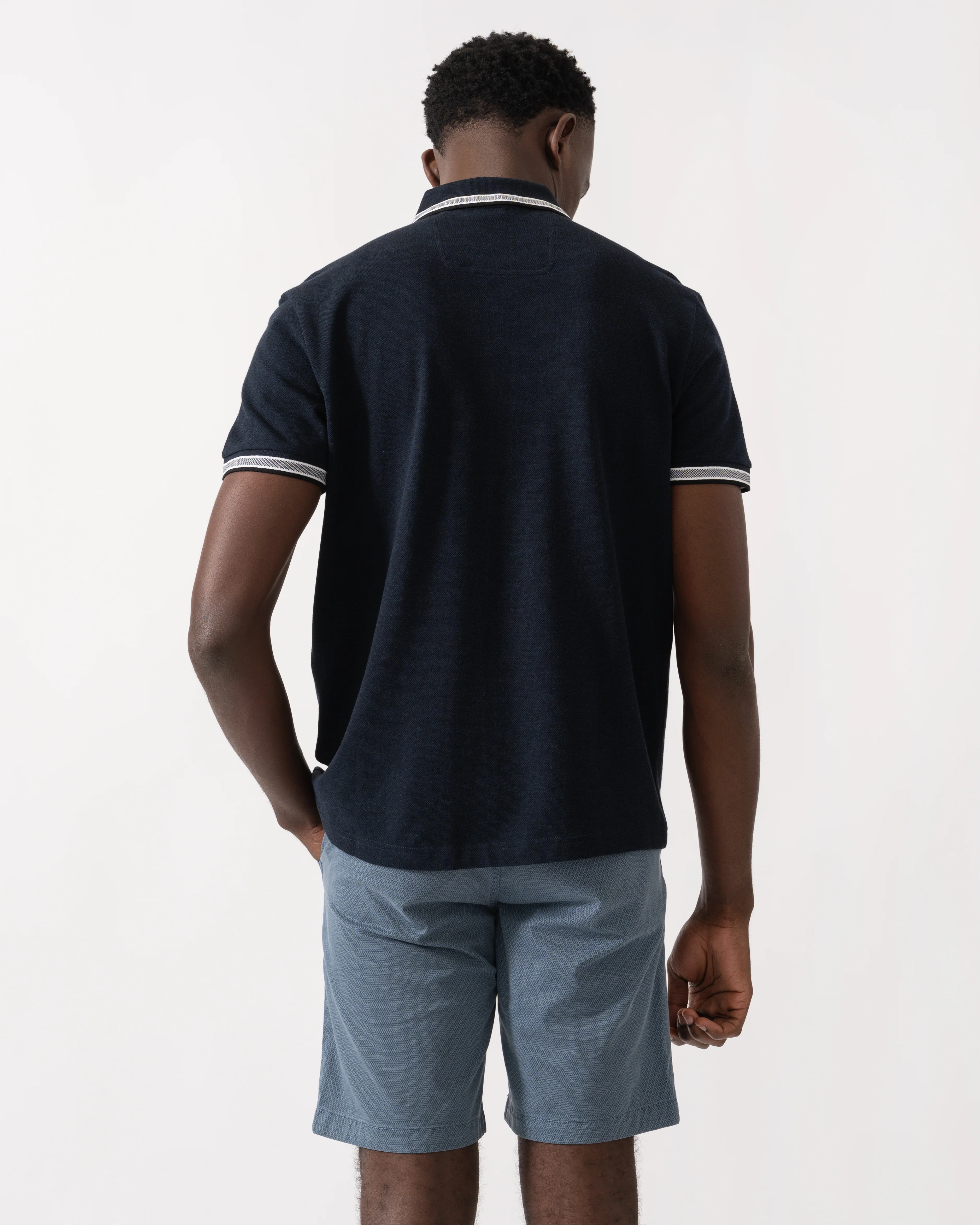 BOSS Green Paddy Mens Cotton-Piqué Polo Shirt with Contrast Logo - Navy 418 - Image 4