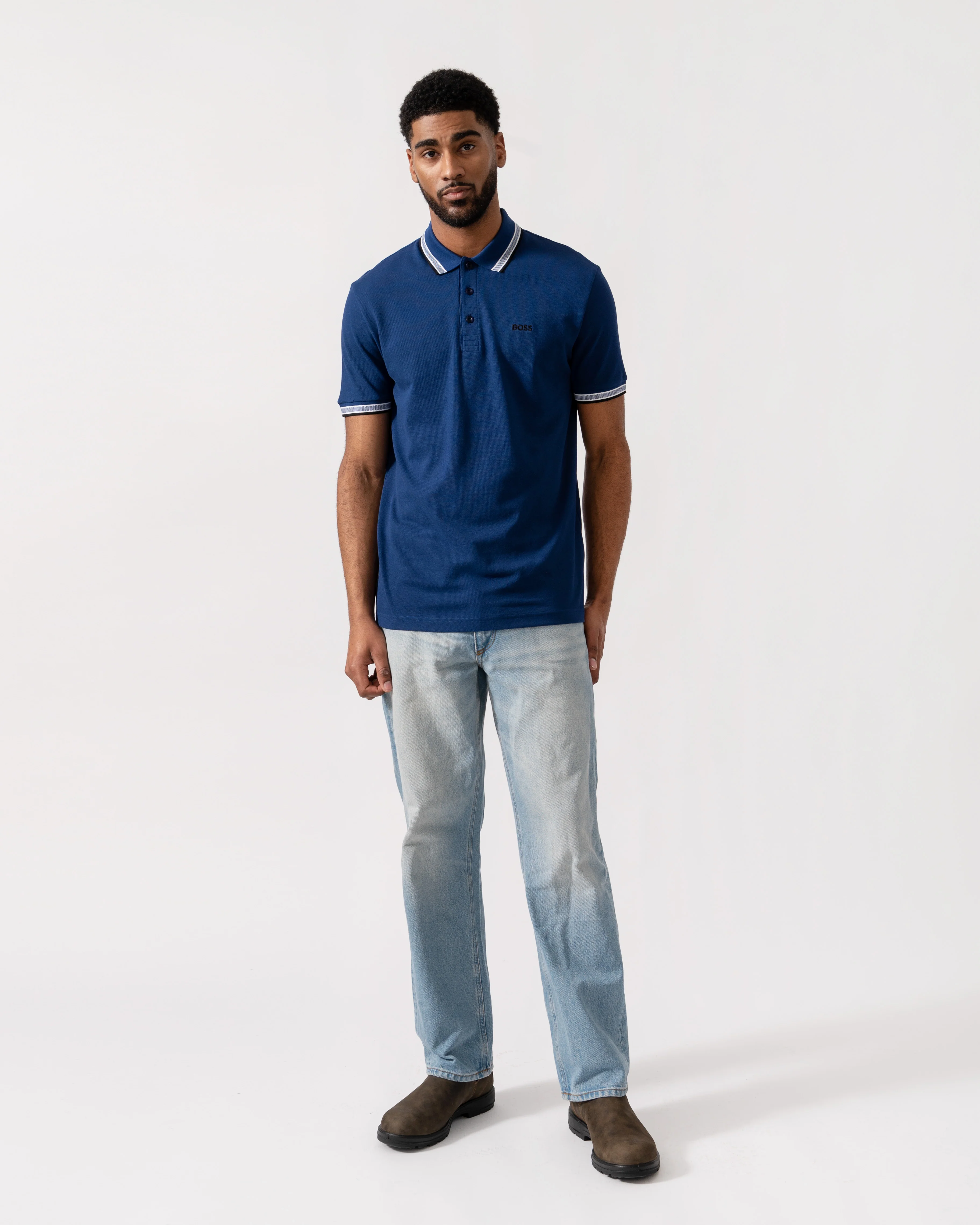 BOSS Green Mens Paddy Cotton-Piqué Polo Shirt with Contrast Logo - Navy 419 - Image 2