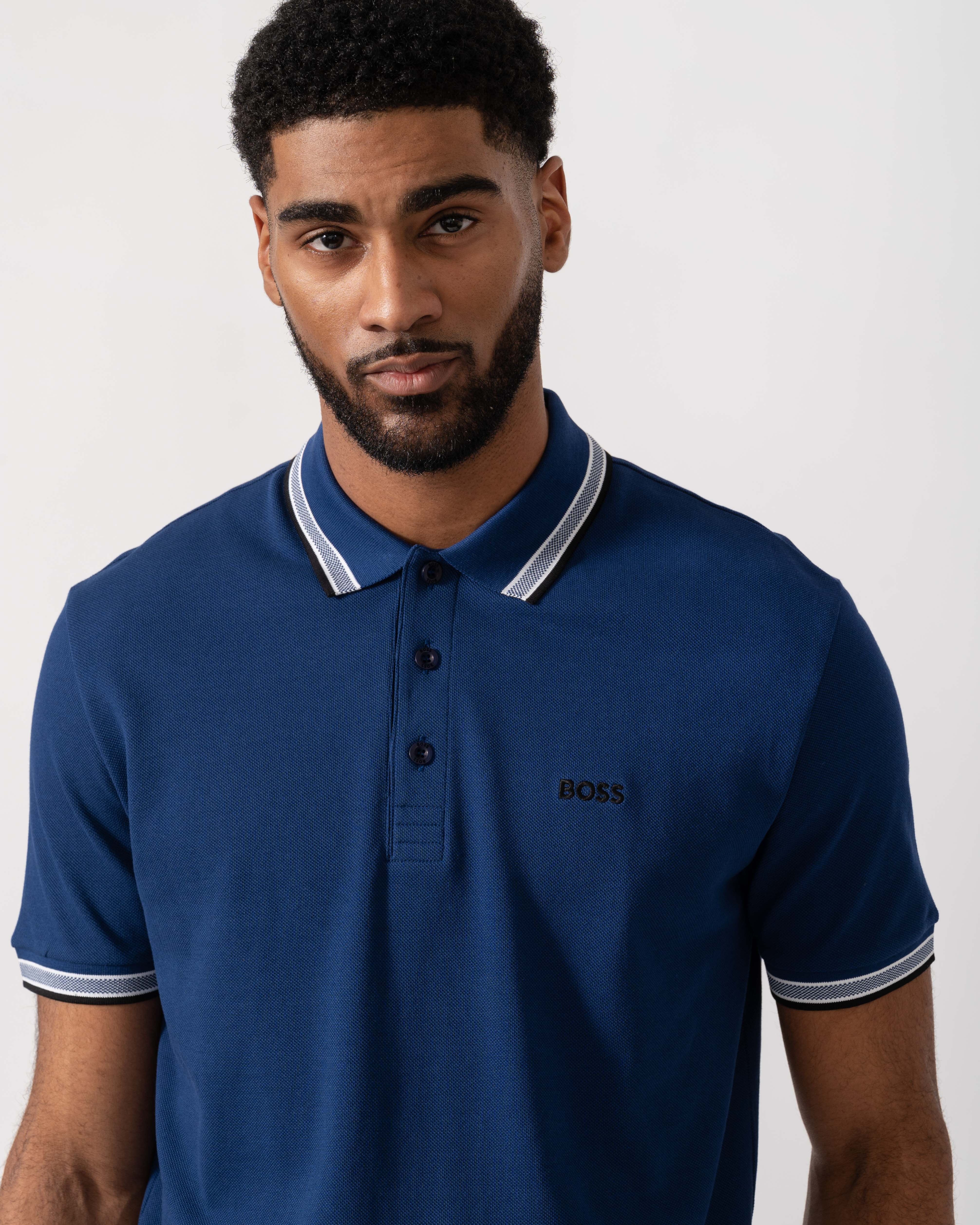 BOSS Green Mens Paddy Cotton-Piqué Polo Shirt with Contrast Logo - Navy 419 - Image 3