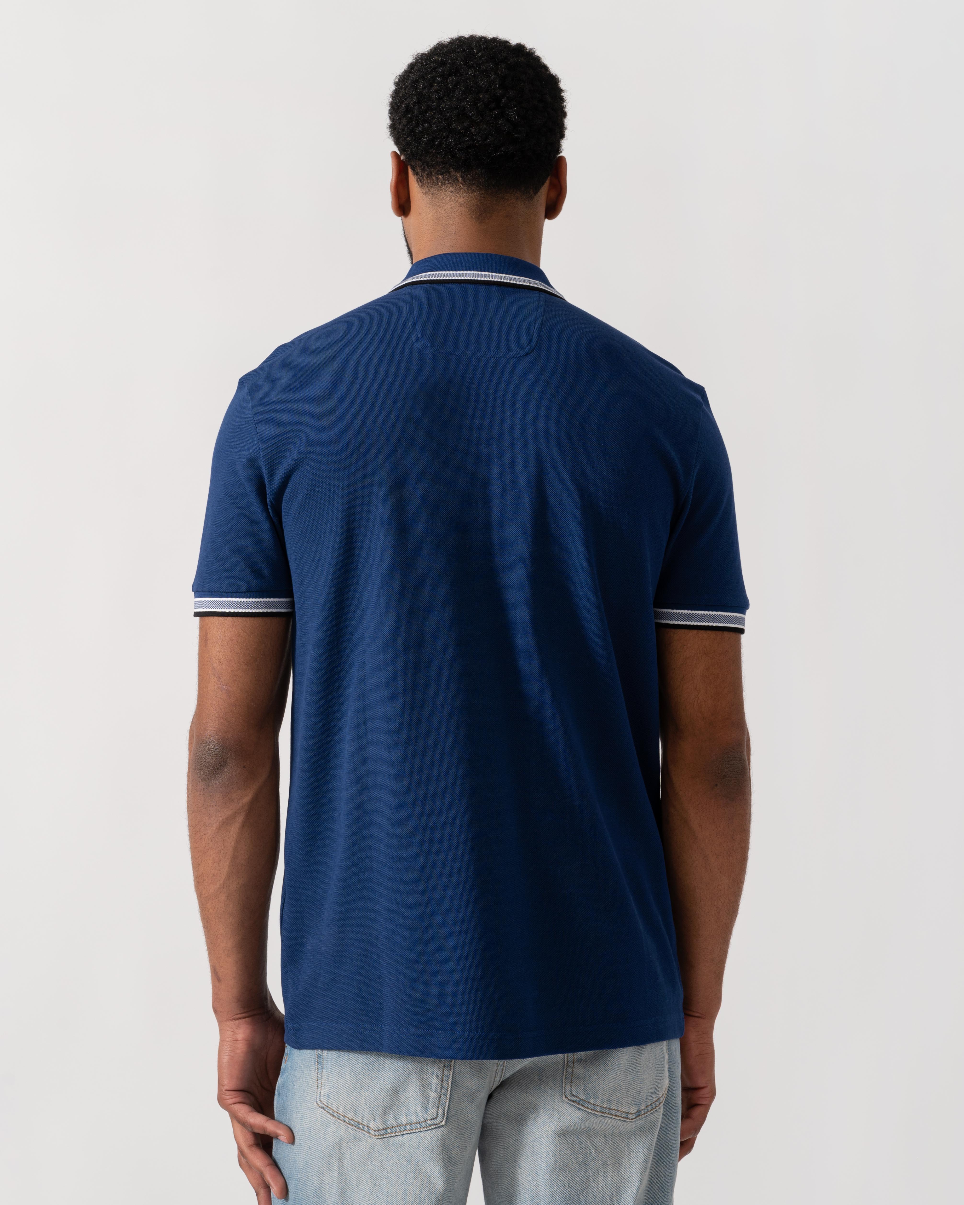 BOSS Green Mens Paddy Cotton-Piqué Polo Shirt with Contrast Logo - Navy 419 - Image 4