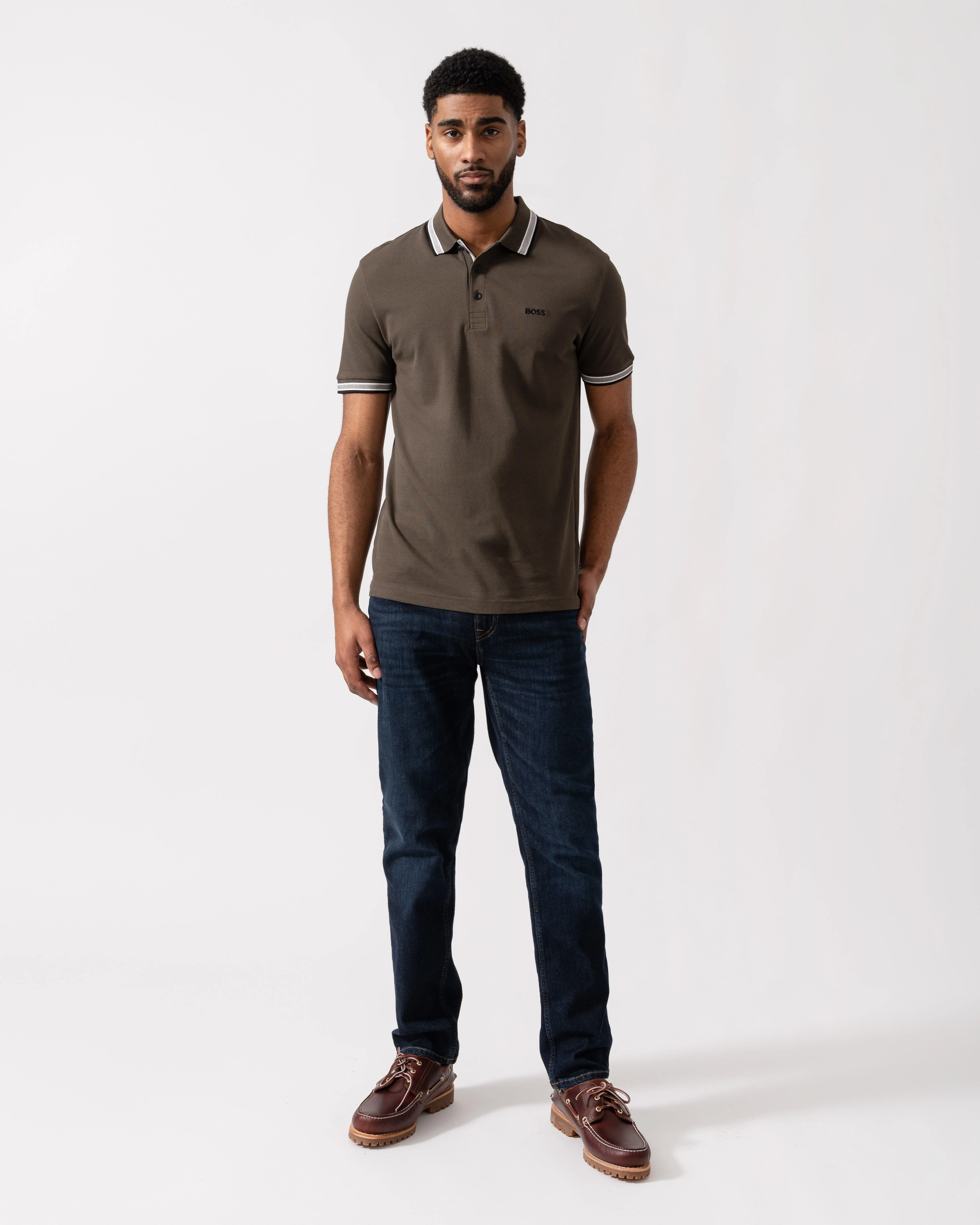 BOSS Green Mens Paddy Cotton-Piqué Polo Shirt with Contrast Logo - Open Beige 297 - Image 3