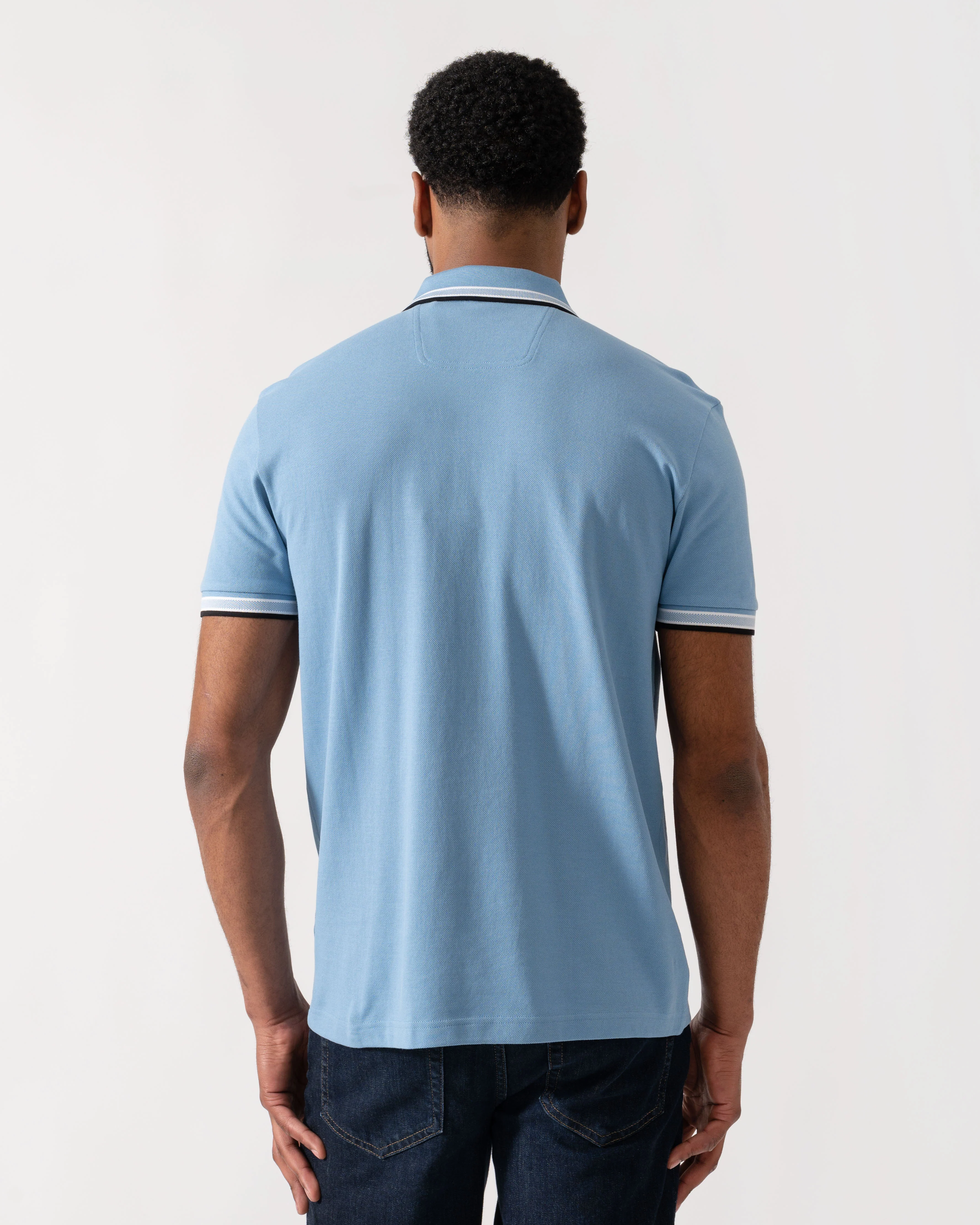 BOSS Green Mens Paddy Cotton-Piqué Polo Shirt with Contrast Logo - Open Blue 469 - Image 4