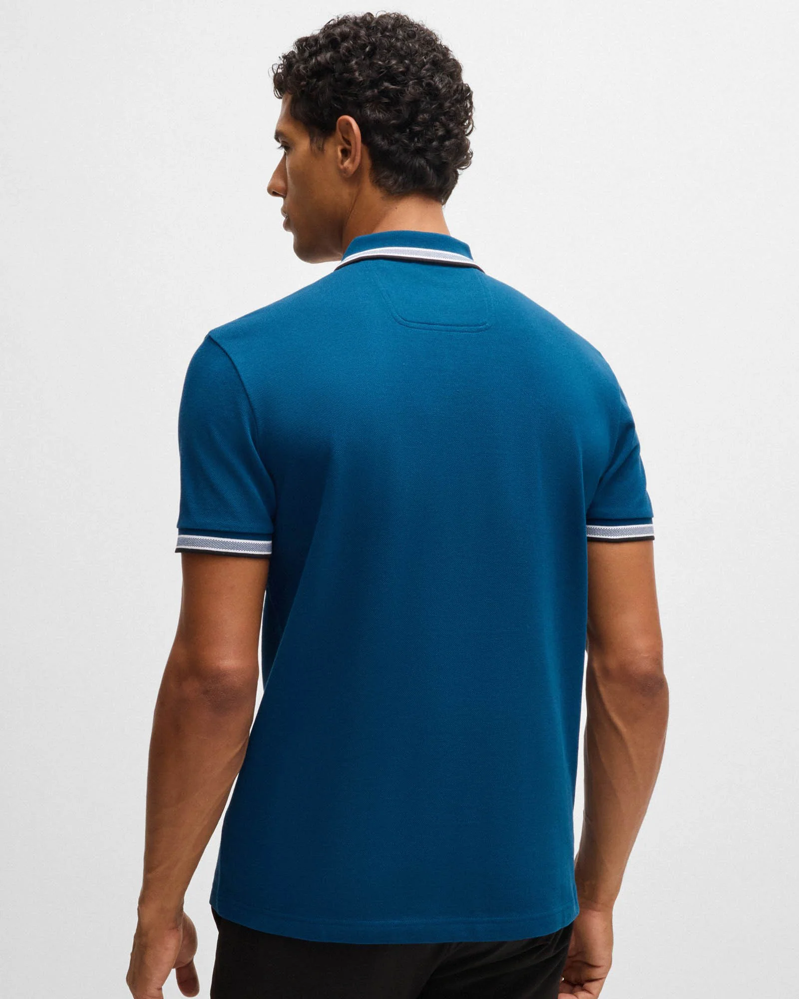 BOSS Green Paddy Mens Cotton-Piqué Polo Shirt with Contrast Logo - Open Blue 494 - Image 2