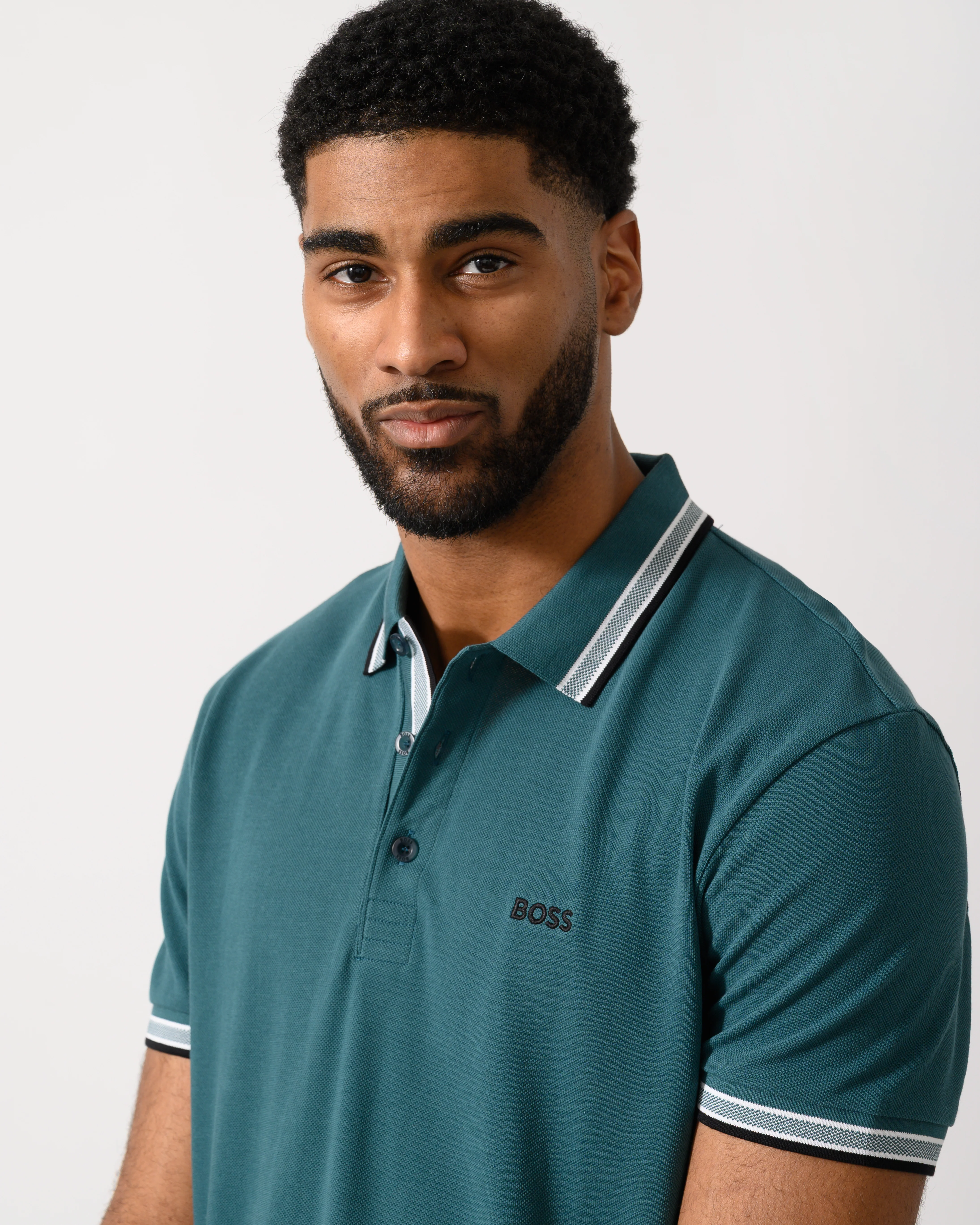 BOSS Green Paddy Mens Cotton-Piqué Polo Shirt with Contrast Logo - Open Green 356 - Image 2