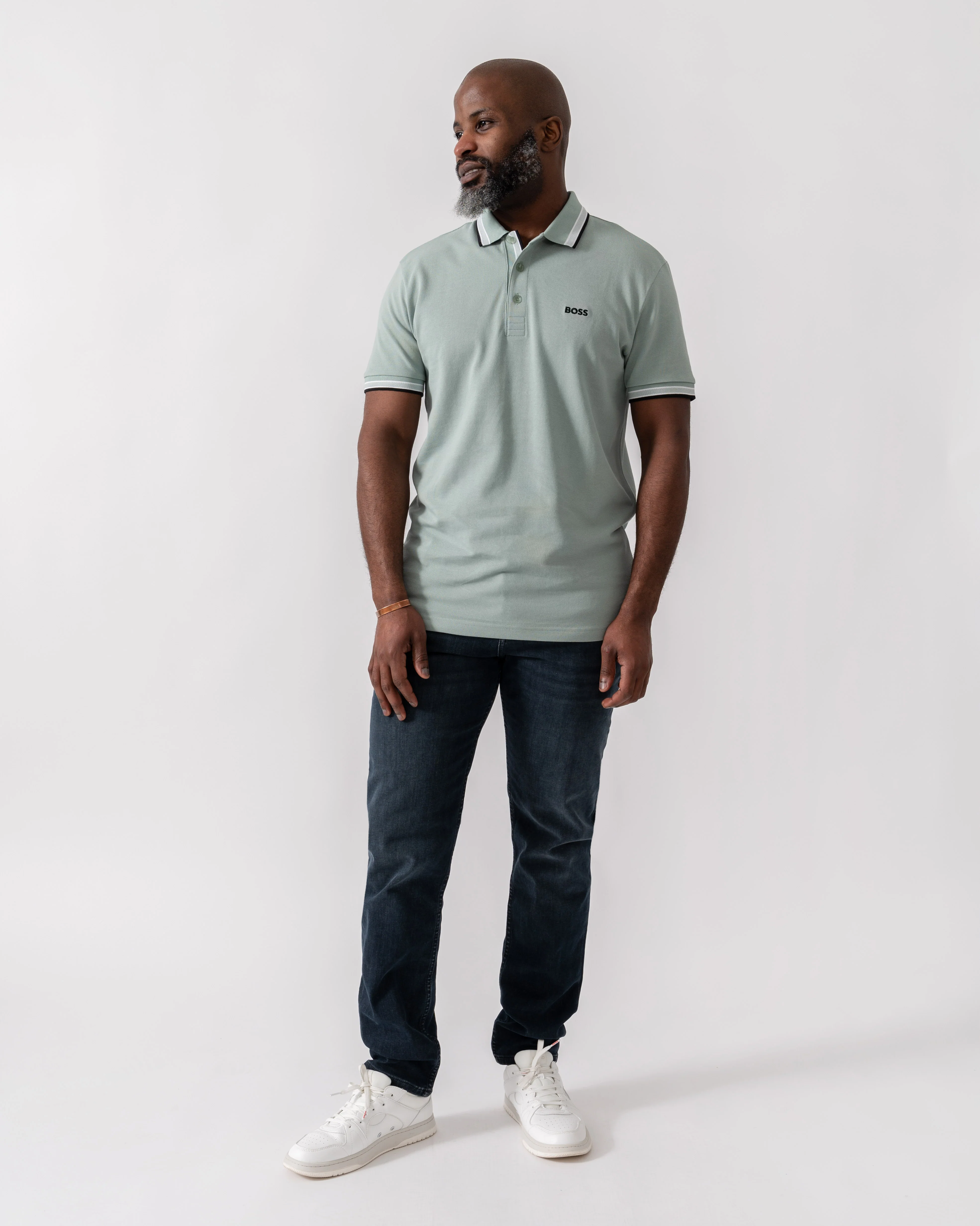 BOSS Green Paddy Mens Cotton-Piqué Polo Shirt with Contrast Logo - Open Green 360 - Image 3
