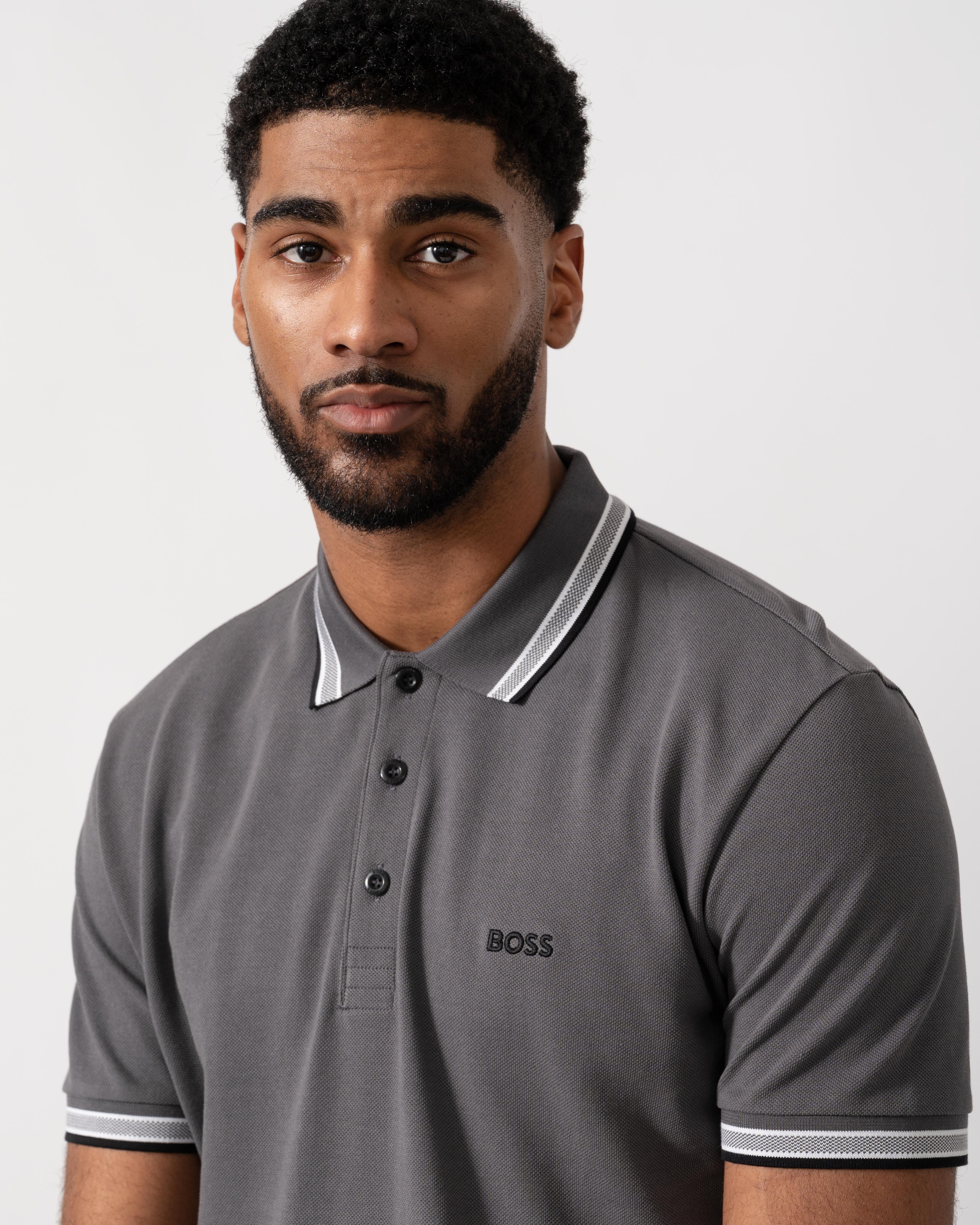 BOSS Green Mens Paddy Cotton-Piqué Polo Shirt with Contrast Logo - Open Grey 071 - Image 2