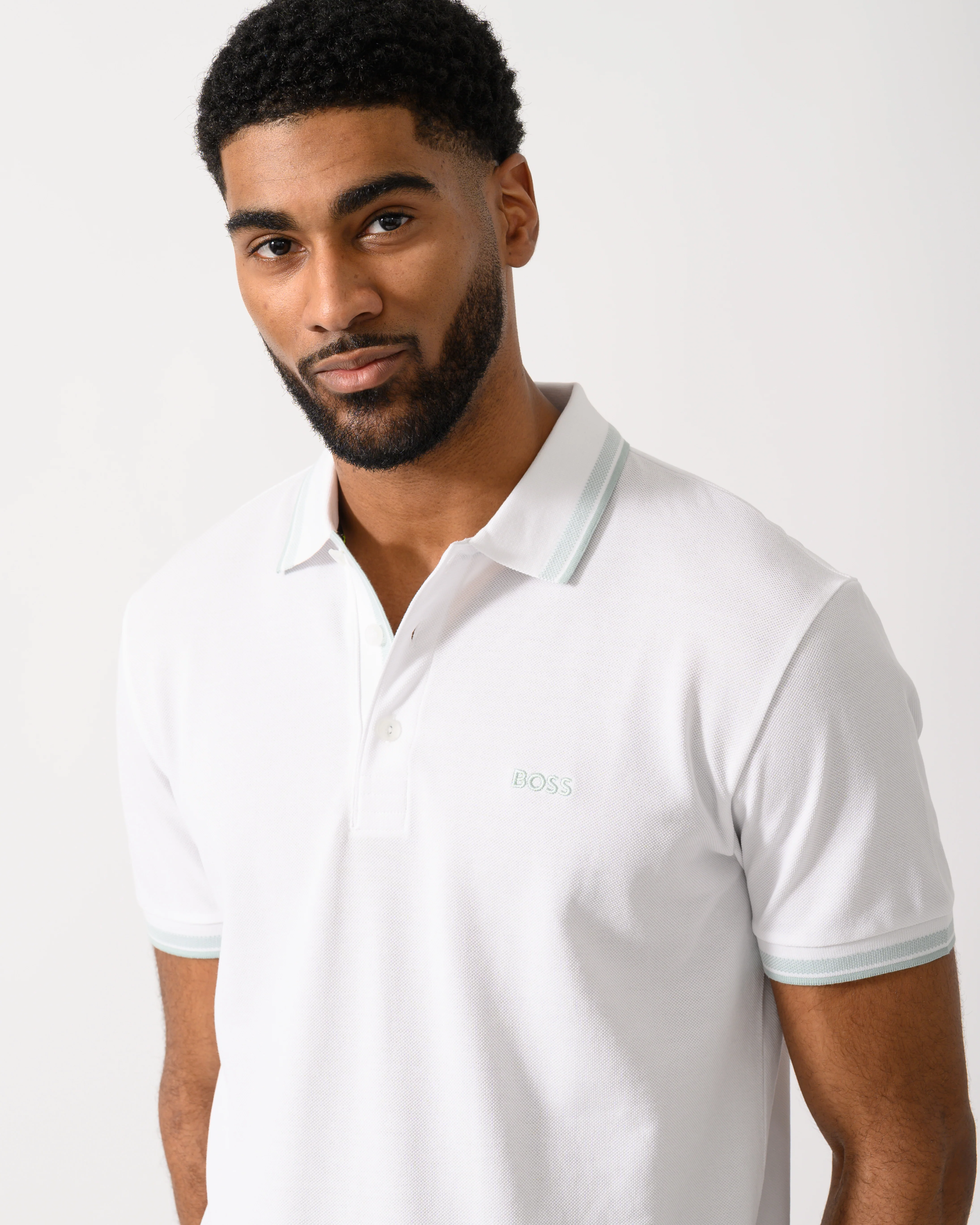 BOSS Green Paddy Mens Cotton-Piqué Polo Shirt with Contrast Logo - Open White 114 - Image 2
