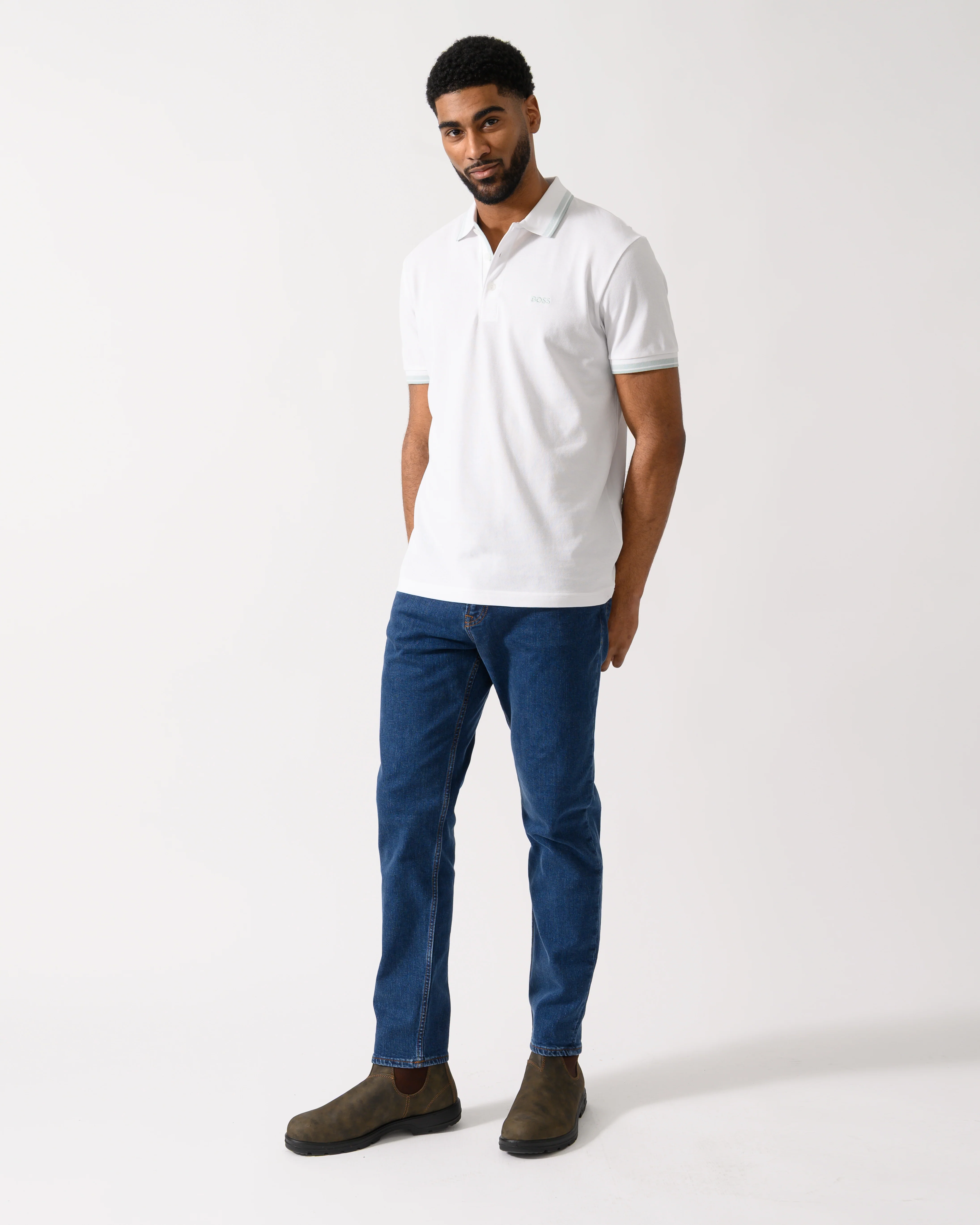 BOSS Green Paddy Mens Cotton-Piqué Polo Shirt with Contrast Logo - Open White 114 - Image 3