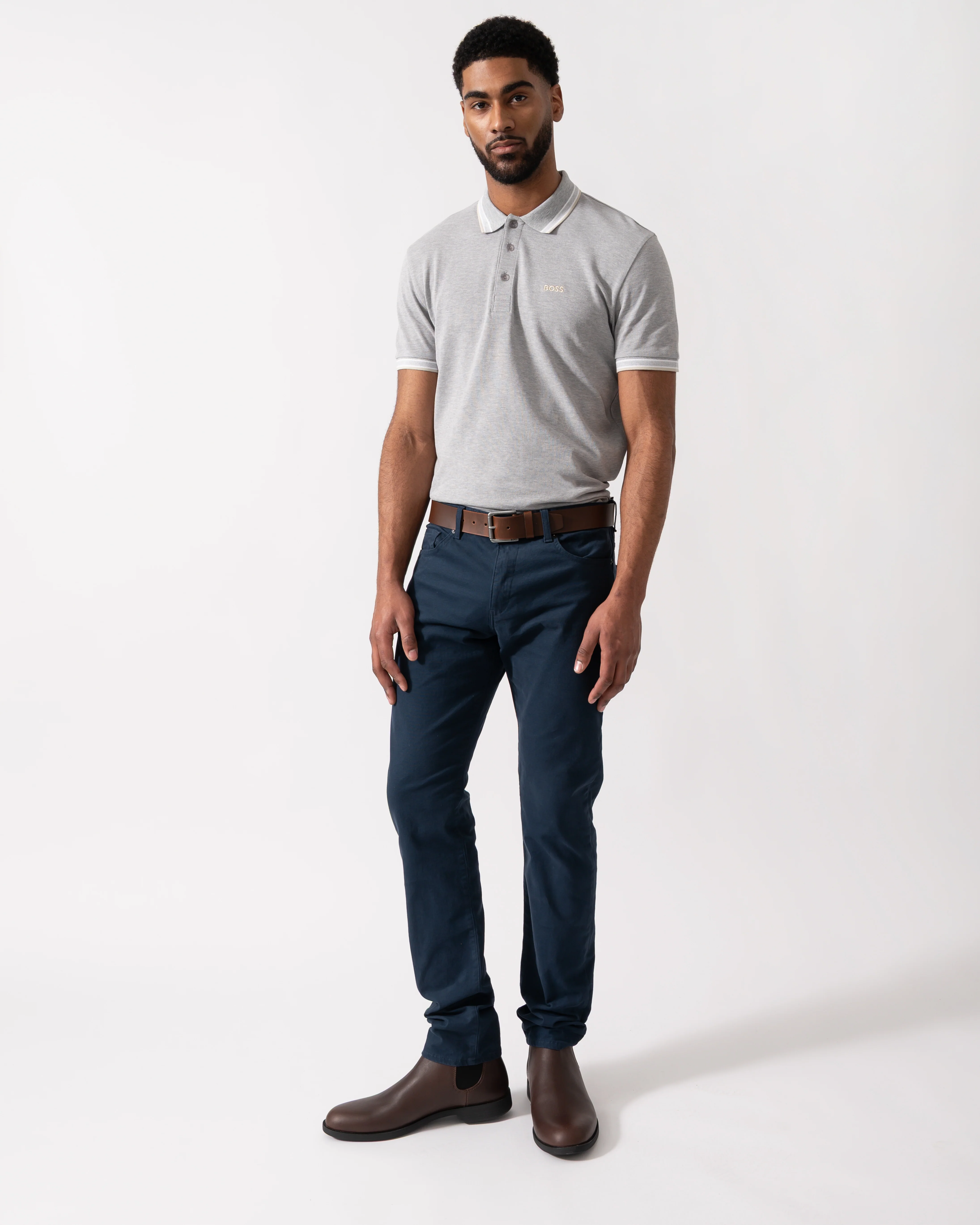 BOSS Green Paddy Mens Cotton-Piqué Polo Shirt with Contrast Logo - Silver 043 - Image 2