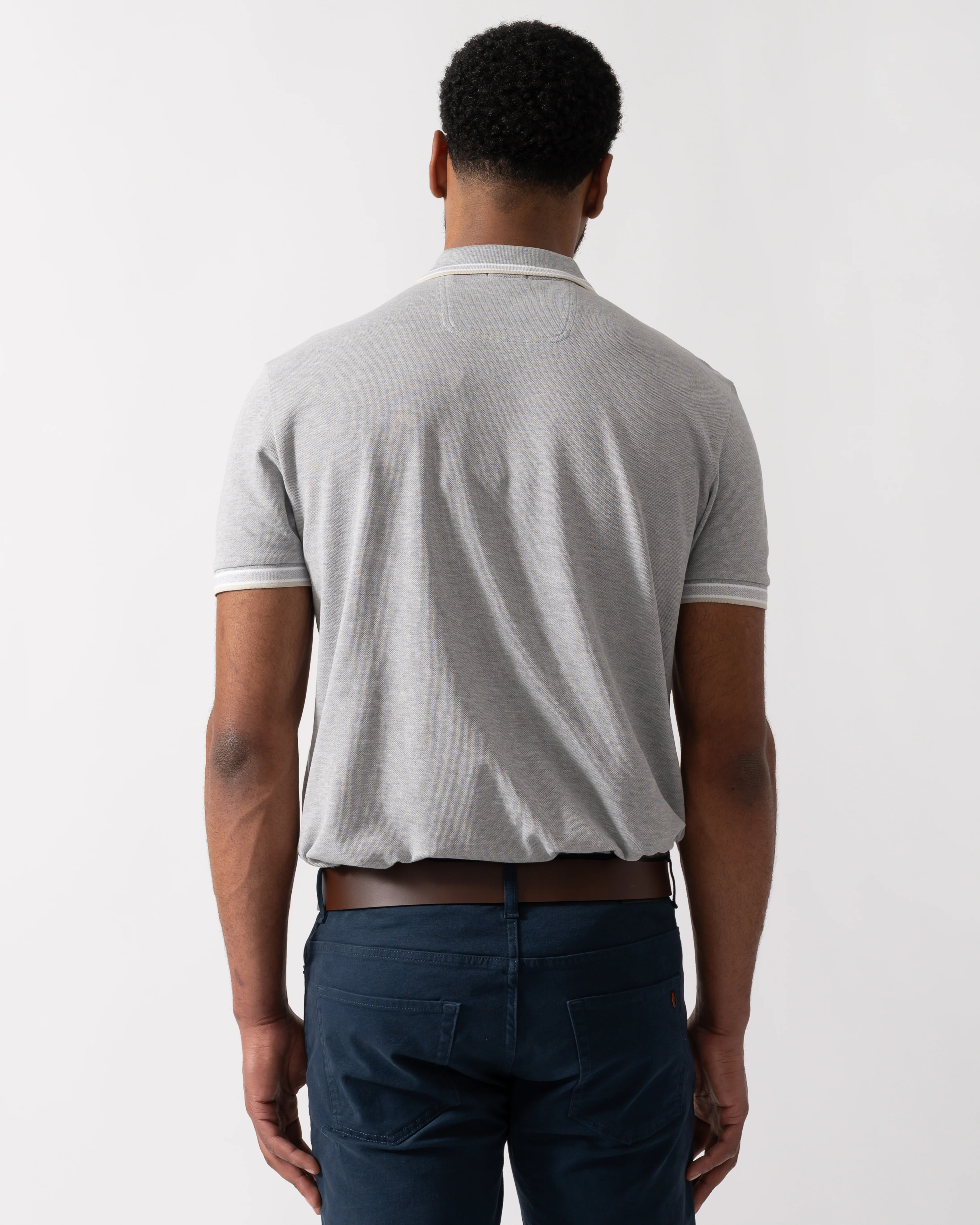 BOSS Green Paddy Mens Cotton-Piqué Polo Shirt with Contrast Logo - Silver 043 - Image 4