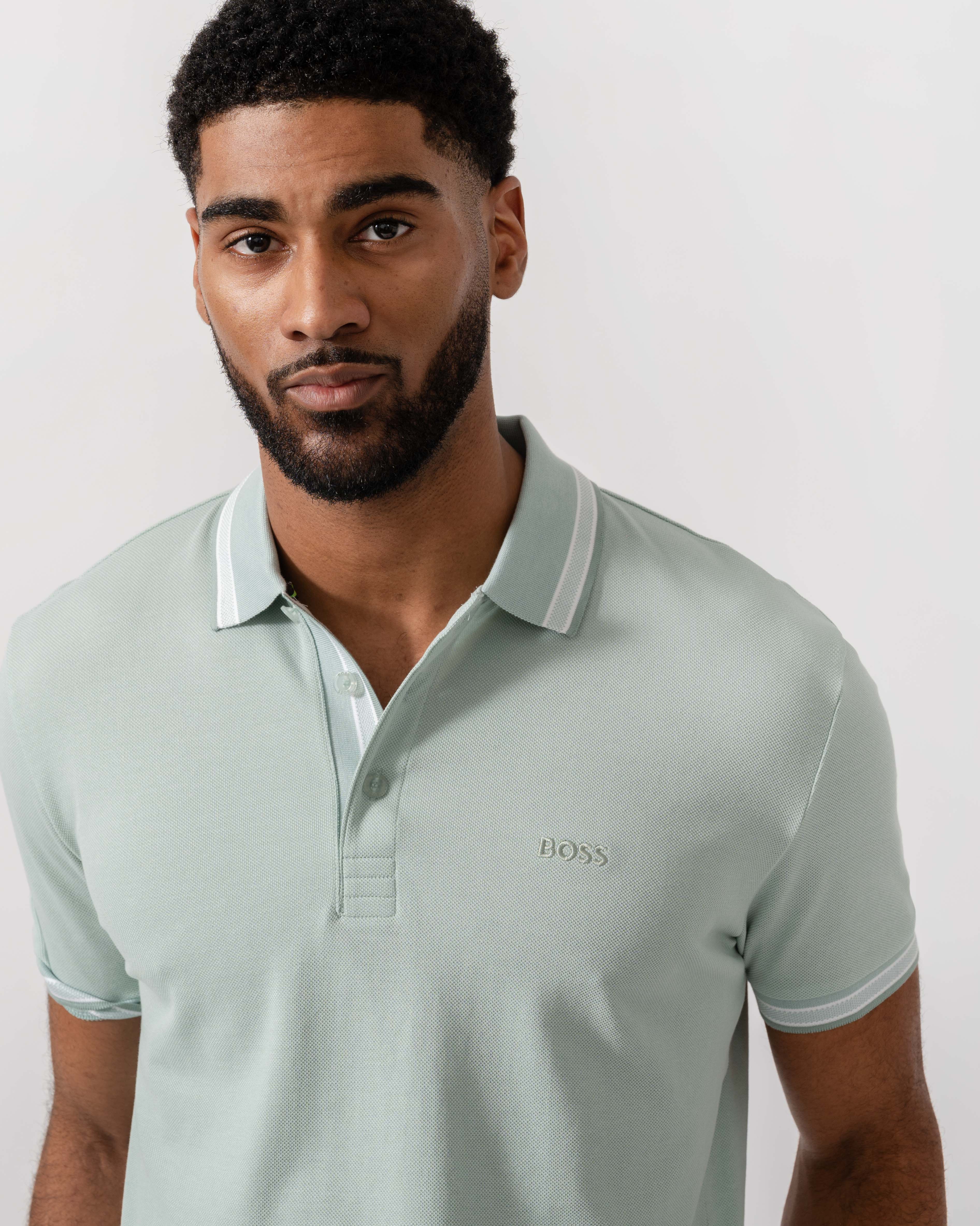 BOSS Green Mens Paddy Cotton-Piqué Polo Shirt with Contrast Logo - Turquoise/Aqua 448 - Image 2