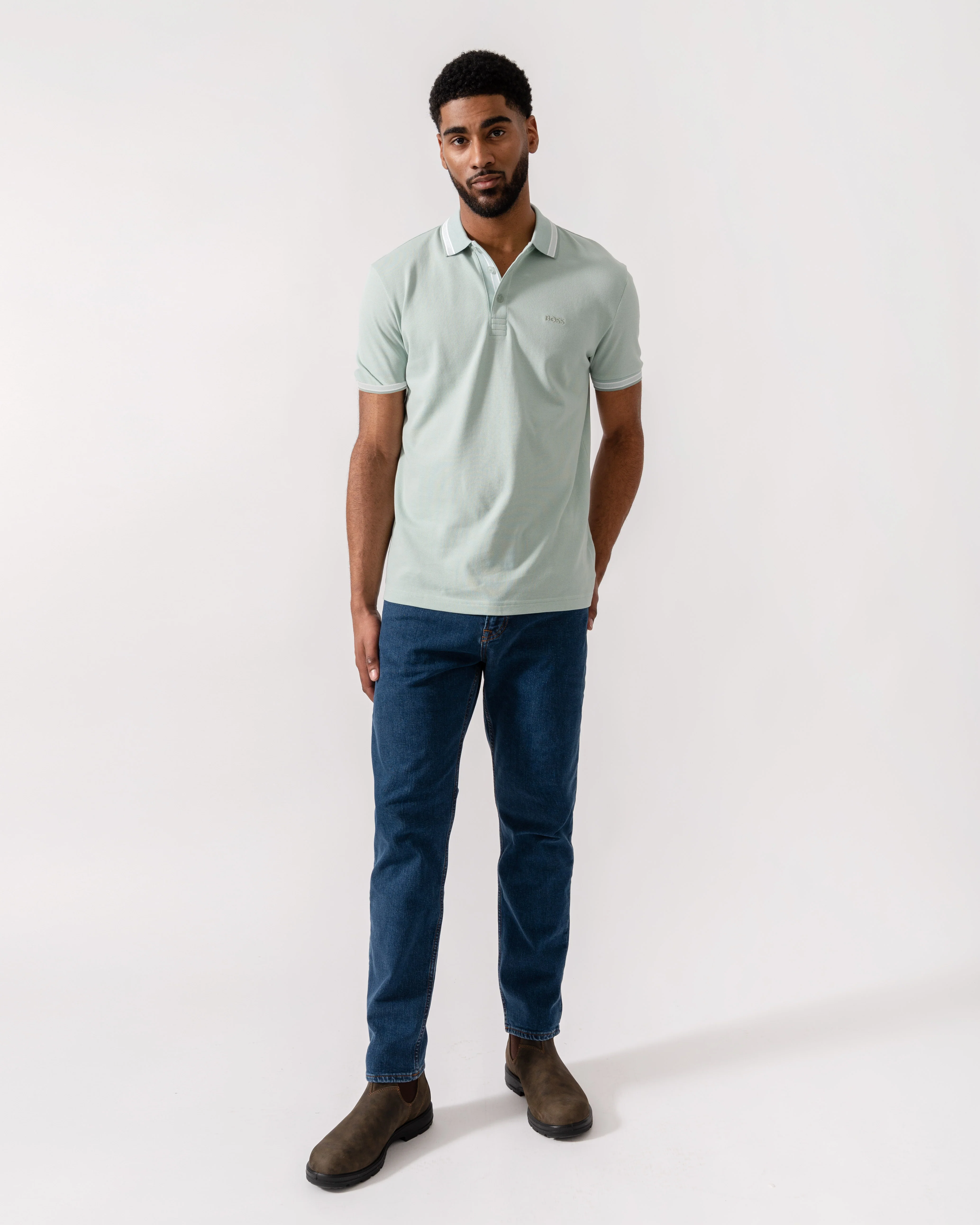 BOSS Green Mens Paddy Cotton-Piqué Polo Shirt with Contrast Logo - Turquoise/Aqua 448 - Image 3