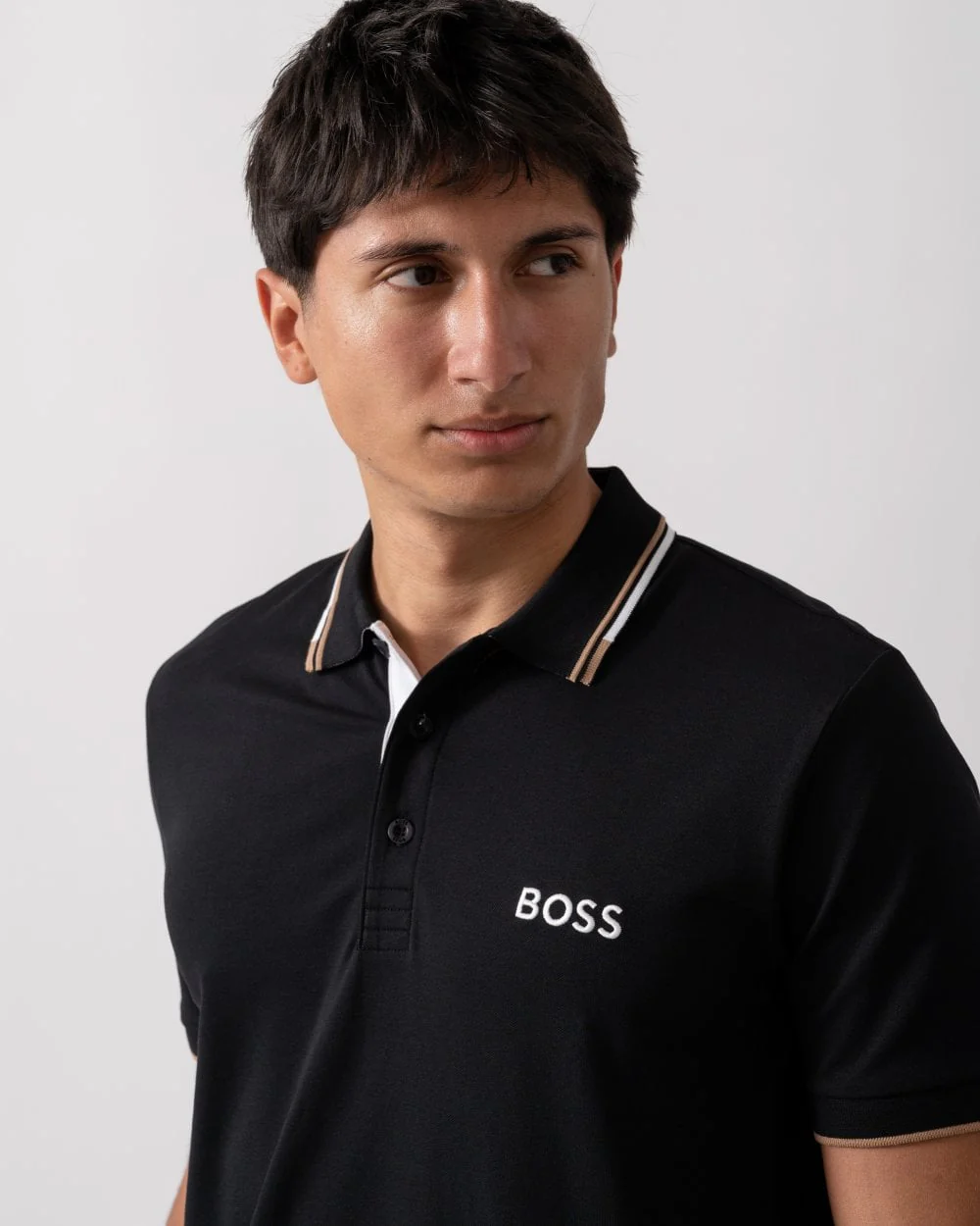 BOSS Green Paddy Pro Mens Cotton Blend Polo Shirt With Contrast Logos - Black 009 - Image 2