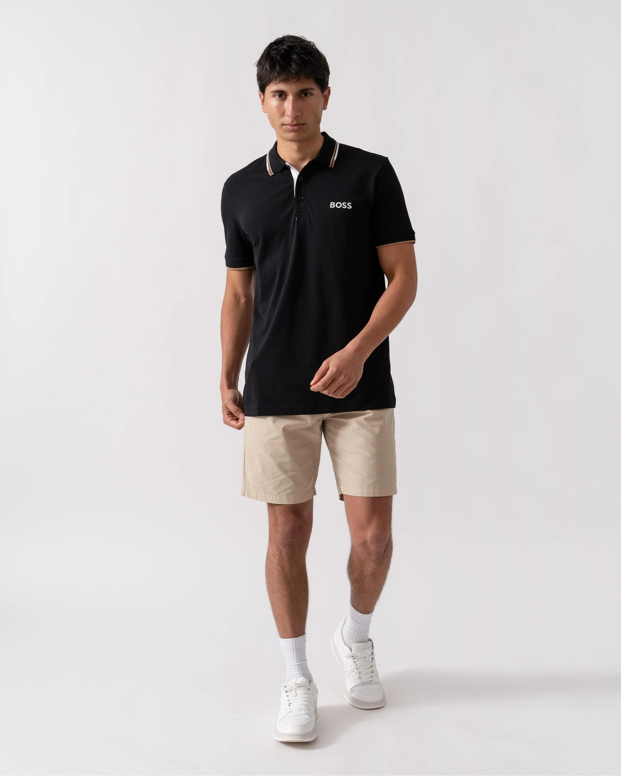 BOSS Green Paddy Pro Mens Cotton Blend Polo Shirt With Contrast Logos - Black 009 - Image 4
