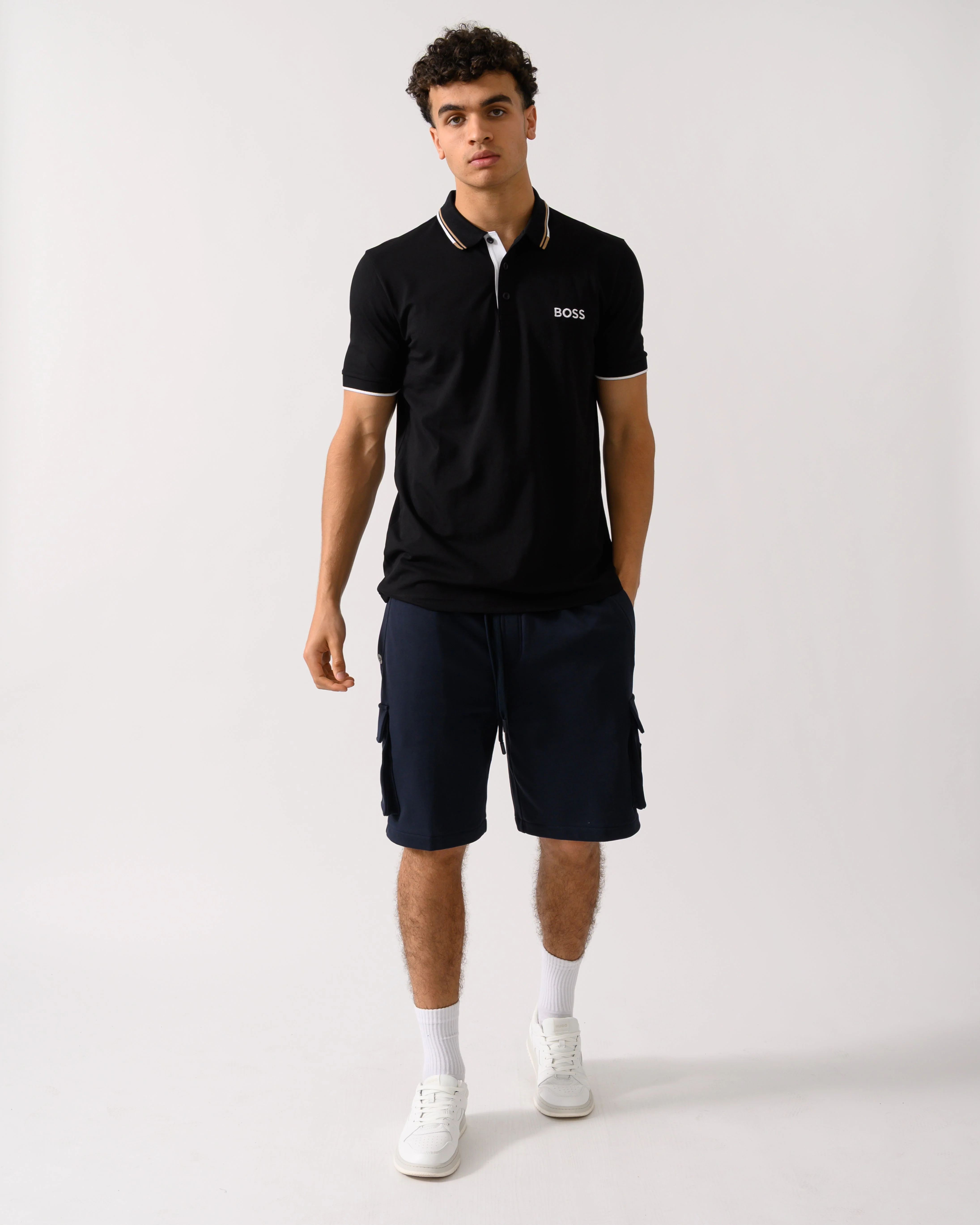 BOSS Green Paddy Pro Mens Cotton Blend Polo Shirt With Contrast Logos NOS - Black 002 - Image 2